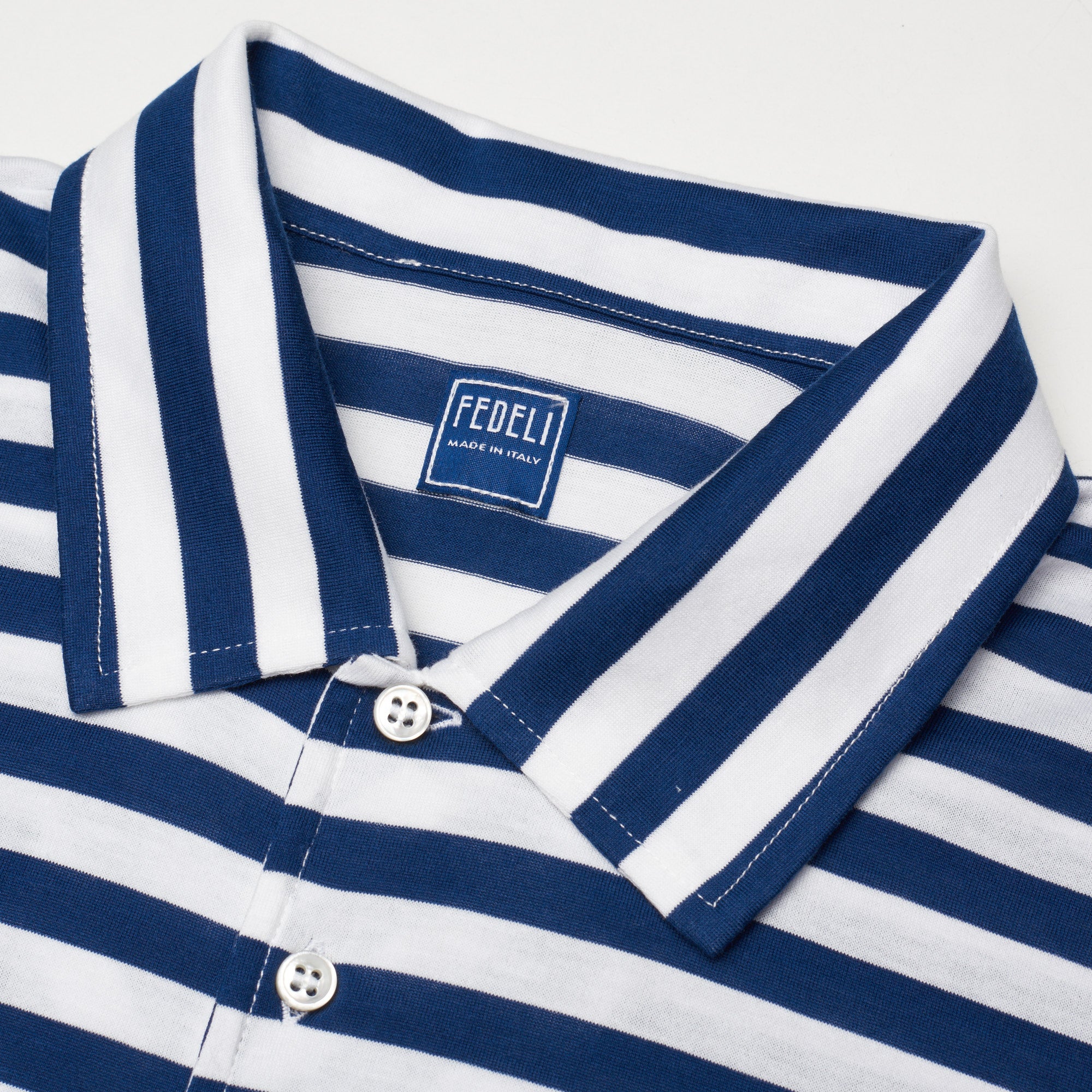 FEDELI "Libeccio" Navy Blue Striped Cotton Jersey Long Sleeve Polo Shirt 56 NEW 2XL