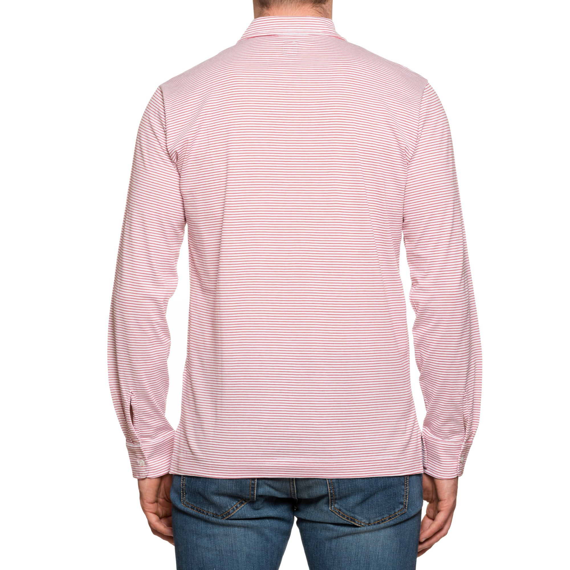 FEDELI "Libeccio" Red Striped Cotton Light Jersey Long Sleeve Polo Shirt NEW FEDELI