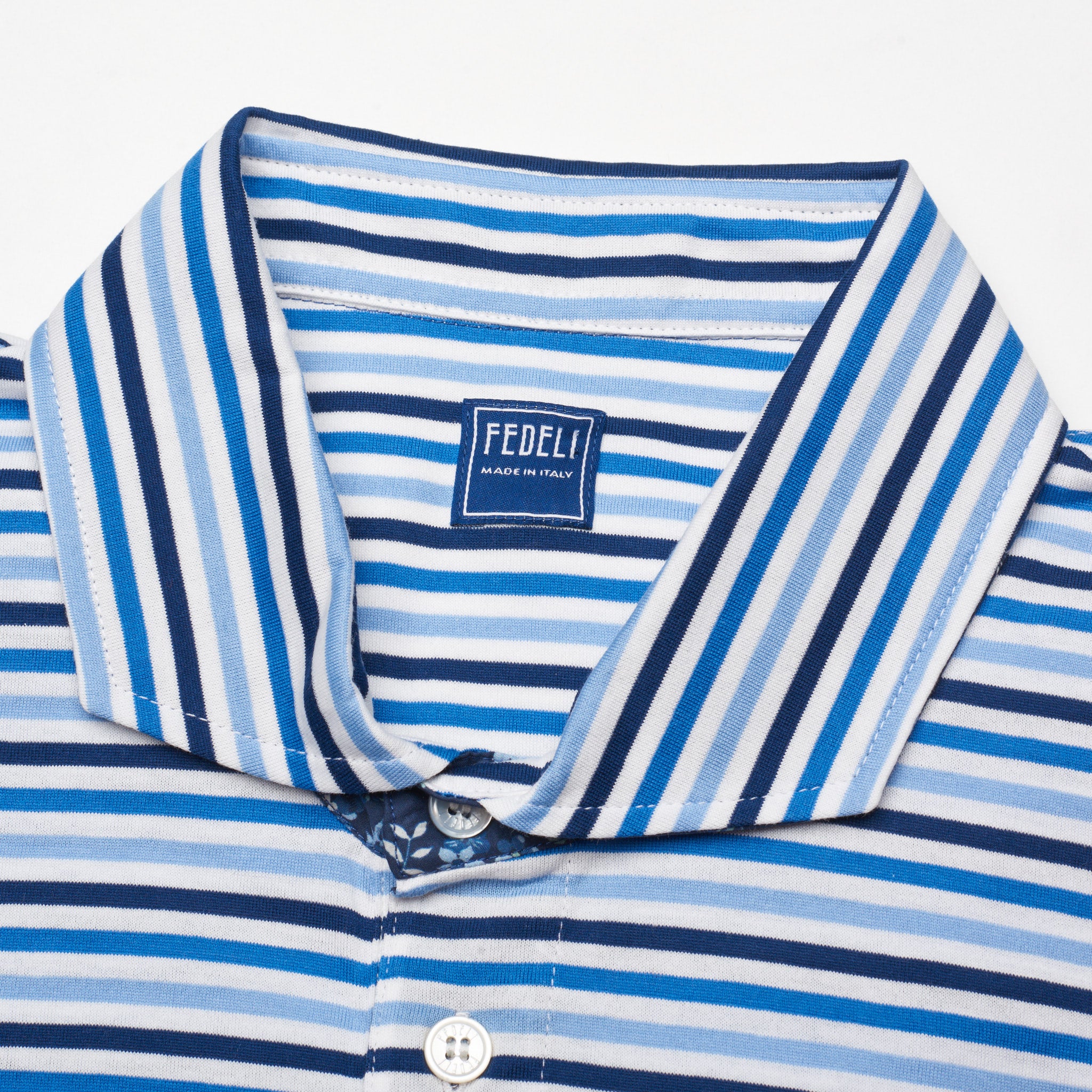 FEDELI "Manuel" Blue-White Striped Cotton Jersey Polo Shirt EU 58 NEW US 3XL FEDELI