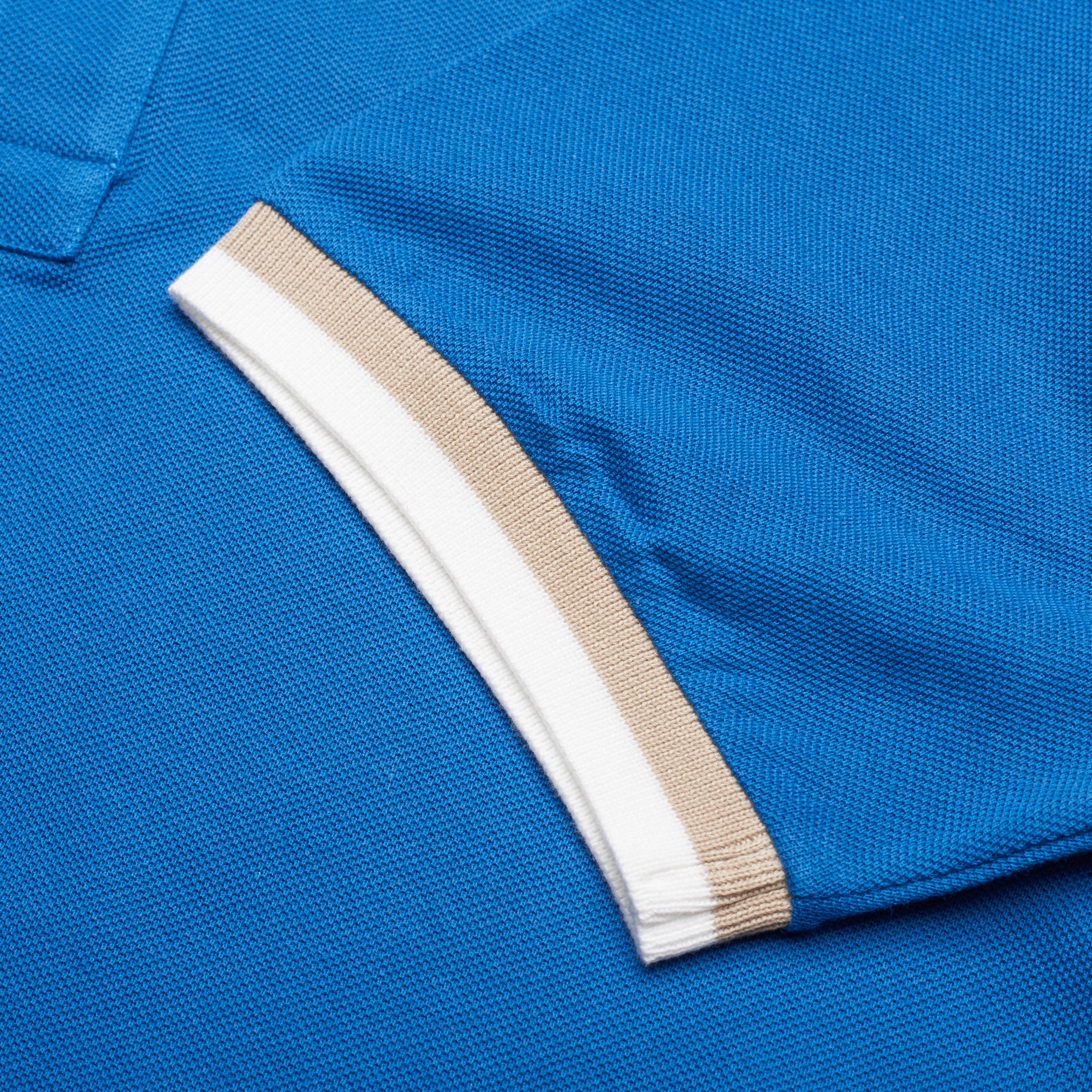 FEDELI "Mario" Blue Cotton Short Sleeve Pique Polo Shirt EU 48 NEW US S FEDELI