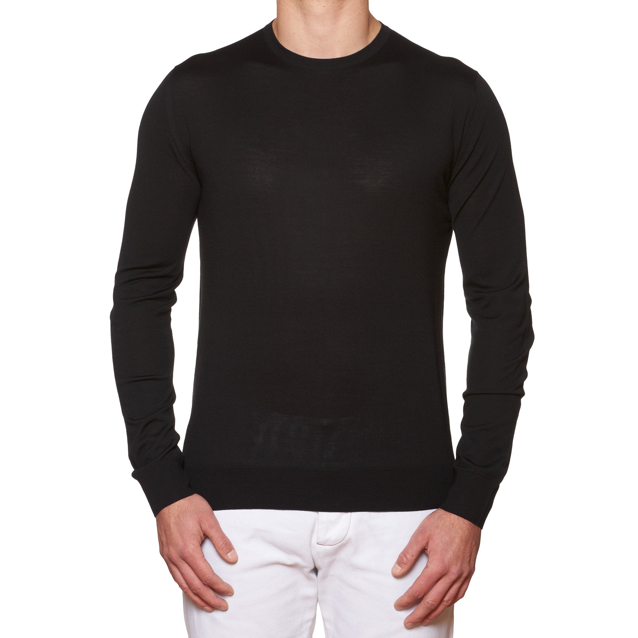 FEDELI "Millionaire" Black Super Wool Crewneck Sweater NEW Slim Fit FEDELI