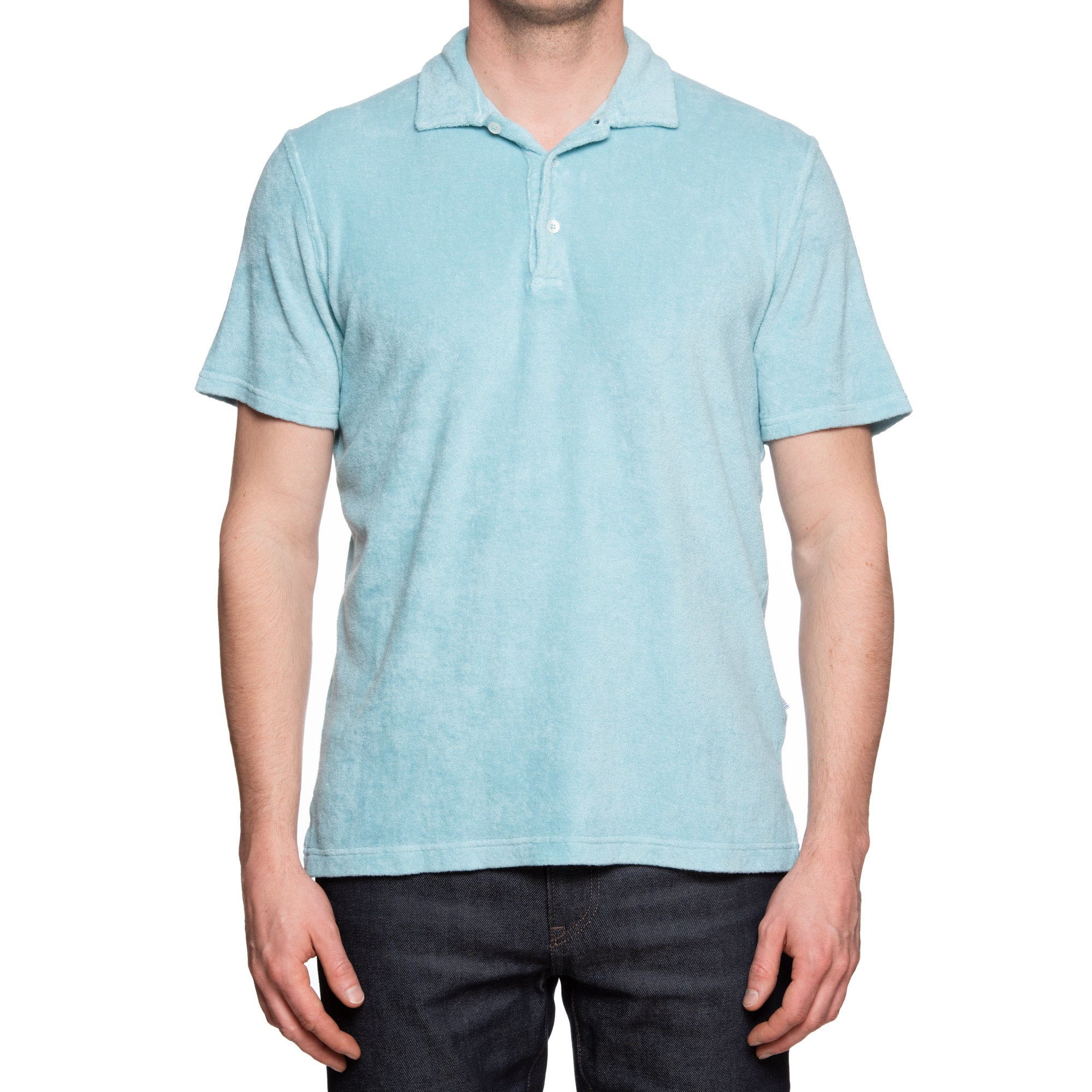FEDELI "Mondial" Solid Light Blue Terry Cloth Polo Shirt EU 54 NEW US XL Slim Fit