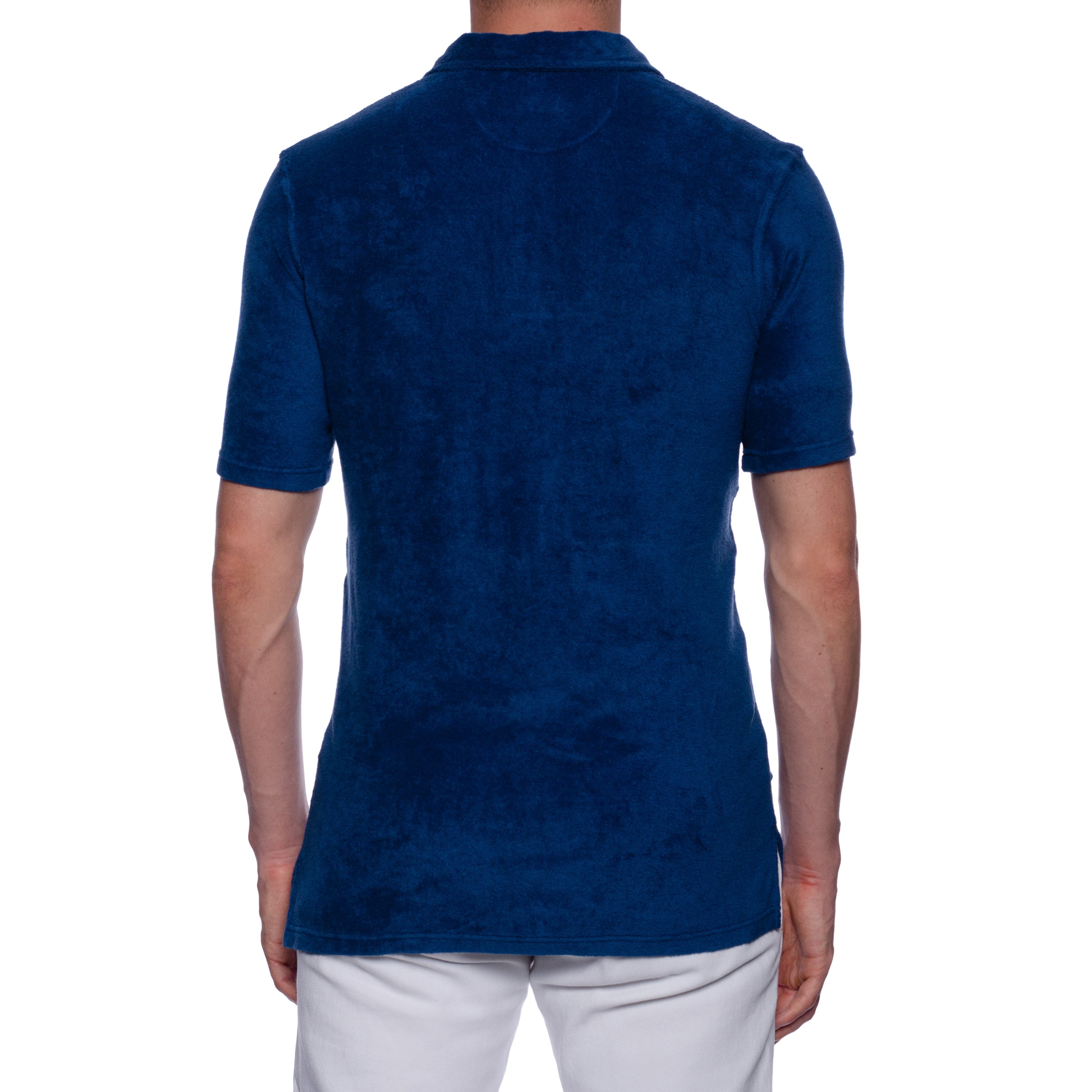 FEDELI "Mondial" Blue Terry Cloth Short Sleeve Polo Shirt EU 46 NEW US XS FEDELI