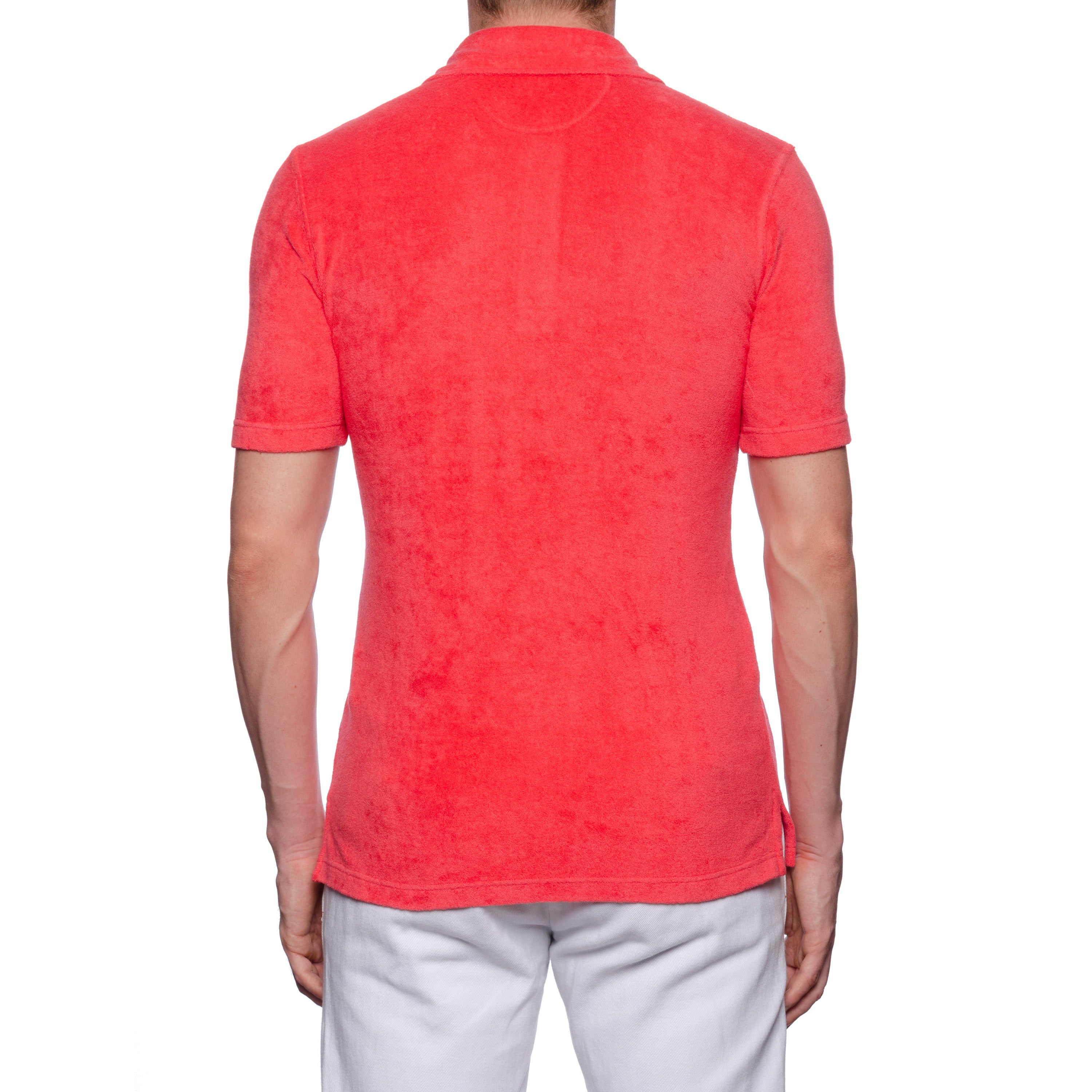 FEDELI "Mondial" Blood Orange Terry Cloth Short Sleeve Polo Shirt 54 NEW US XL Slim Fit FEDELI