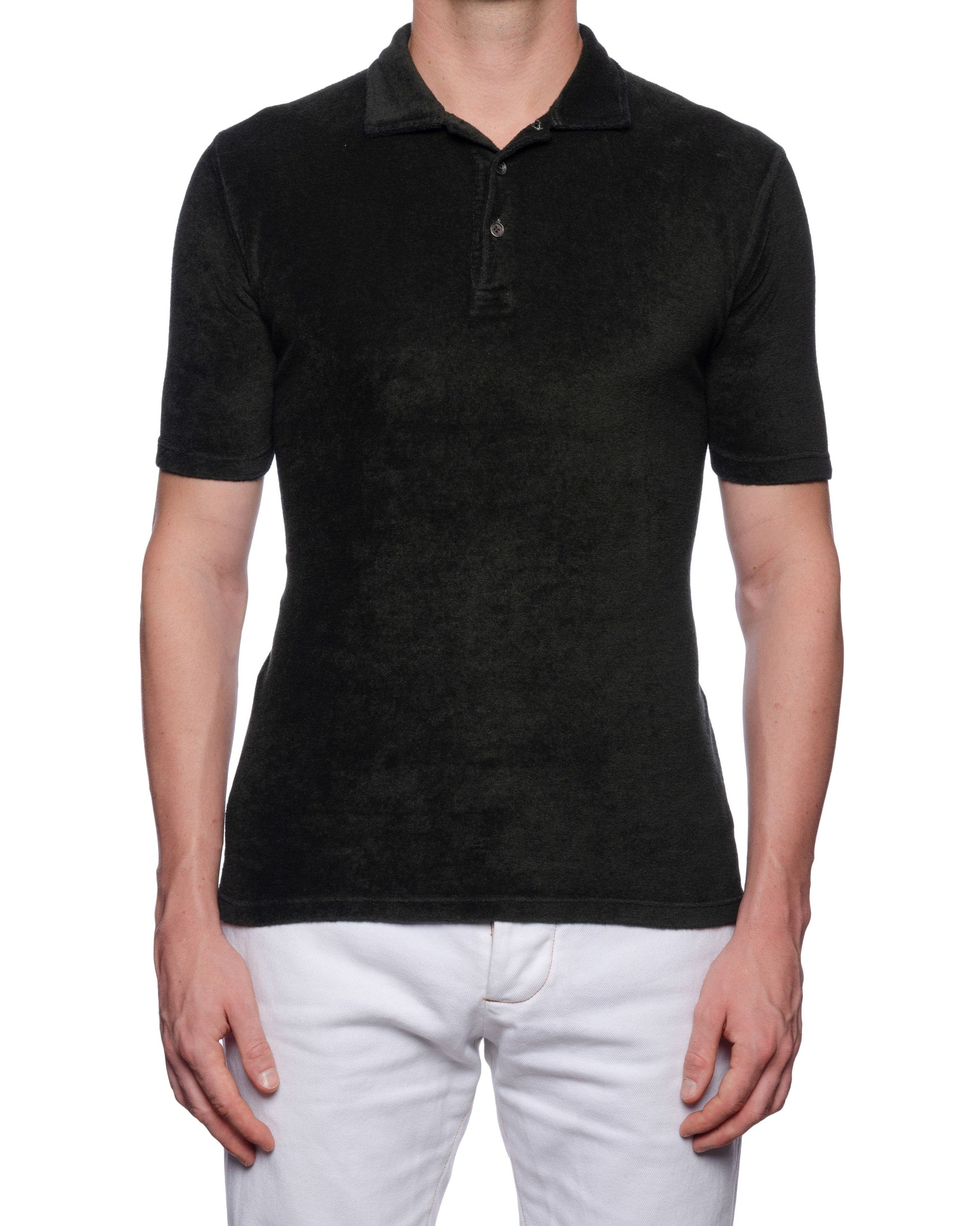 FEDELI "Mondial" Dark Green Terry Cloth Short Sleeve Polo Shirt EU 46 NEW US XS FEDELI