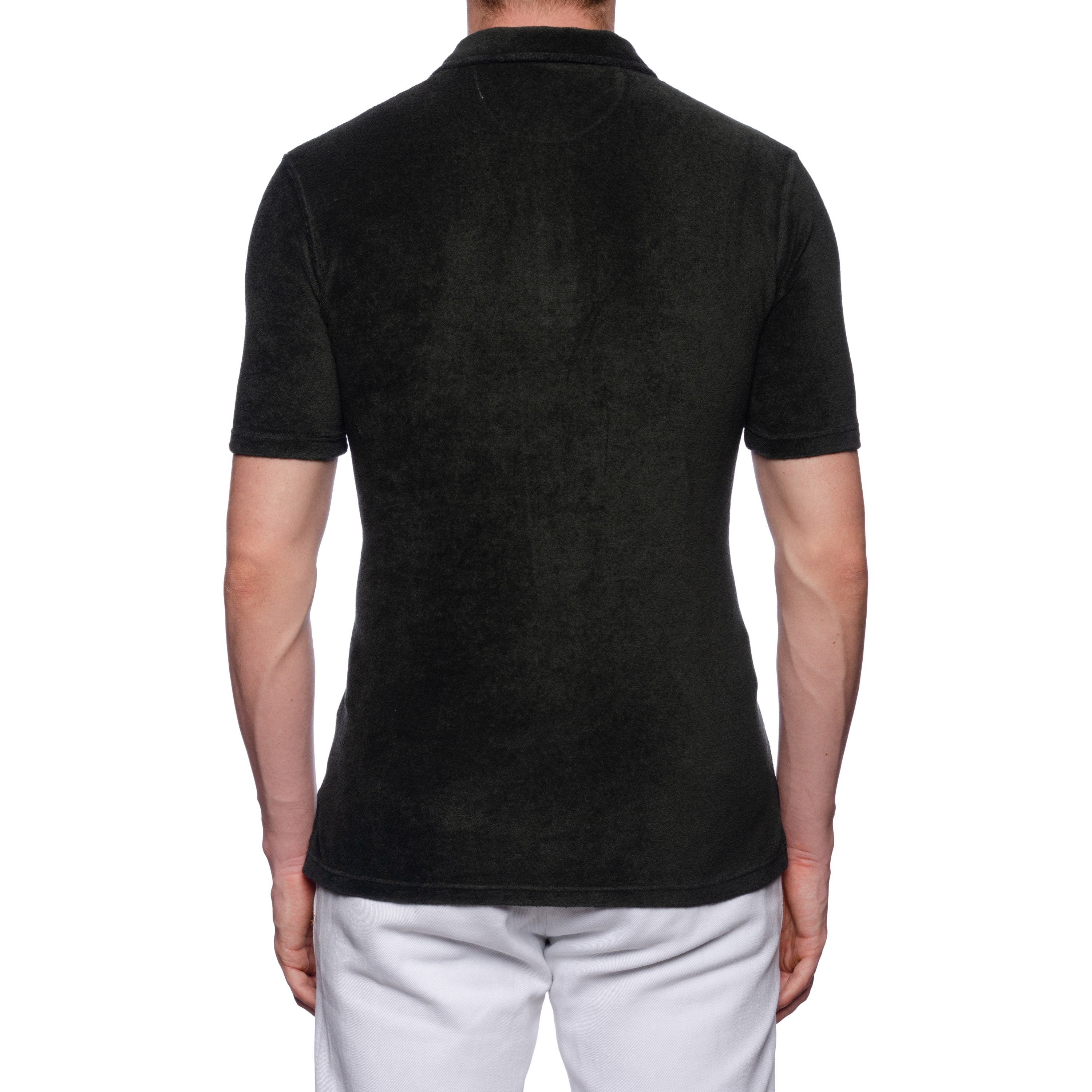 FEDELI "Mondial" Dark Green Terry Cloth Short Sleeve Polo Shirt EU 46 NEW US XS