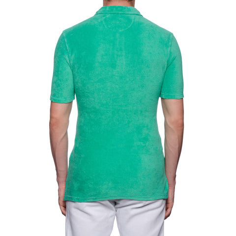FEDELI "Mondial" Green Terry Cloth Short Sleeve Polo Shirt EU 48 NEW US S Slim Fit