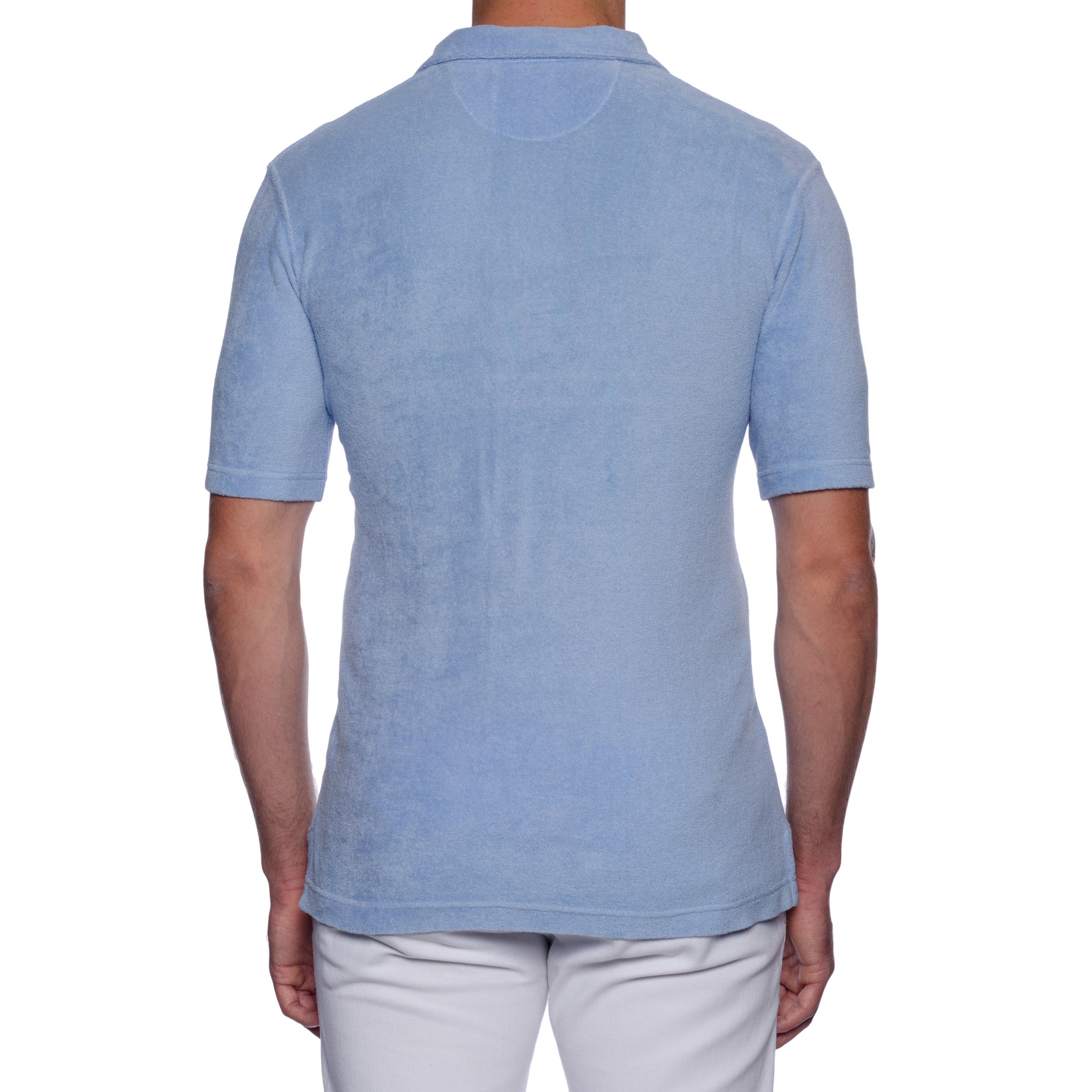FEDELI "Mondial" Blue Terry Cloth Short Sleeve Polo Shirt EU 46 NEW US XS Slim FEDELI