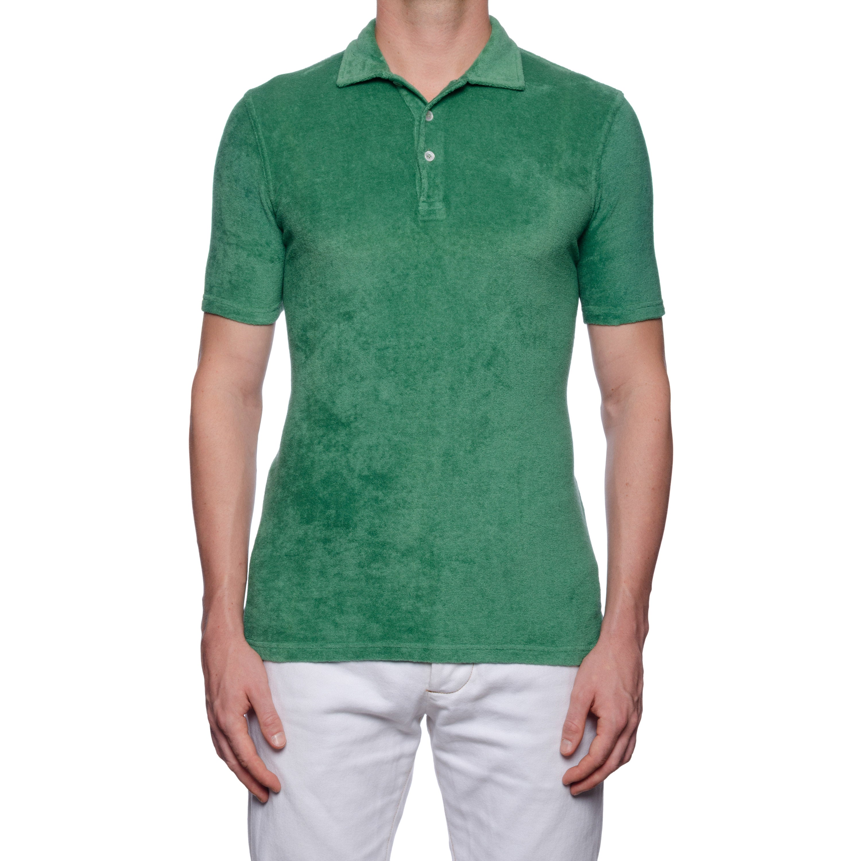 FEDELI "Mondial" Green Terry Cloth Short Sleeve Polo Shirt NEW Slim Fit