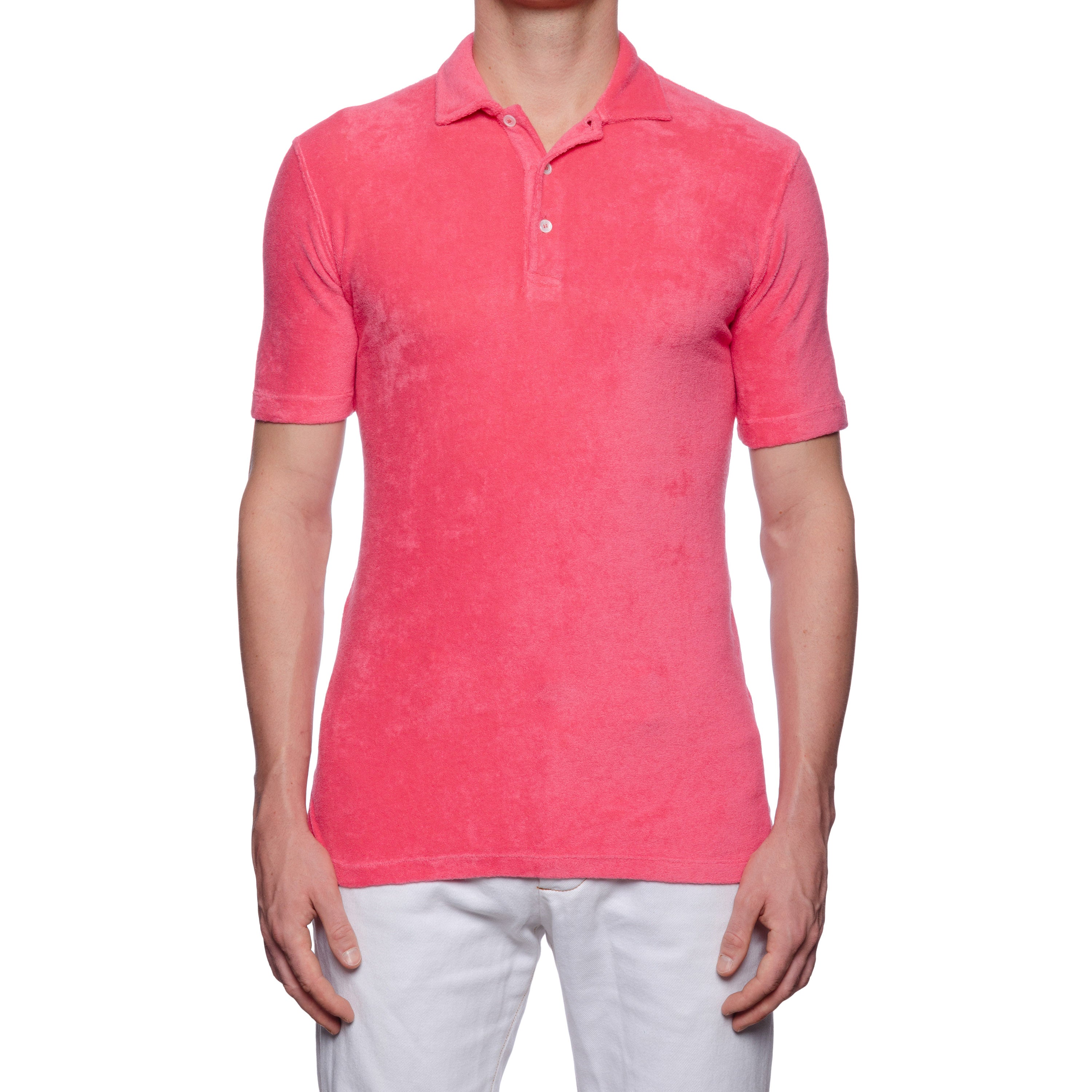 FEDELI "Mondial" Pink Terry Cloth Short Sleeve Polo Shirt NEW Slim Fit