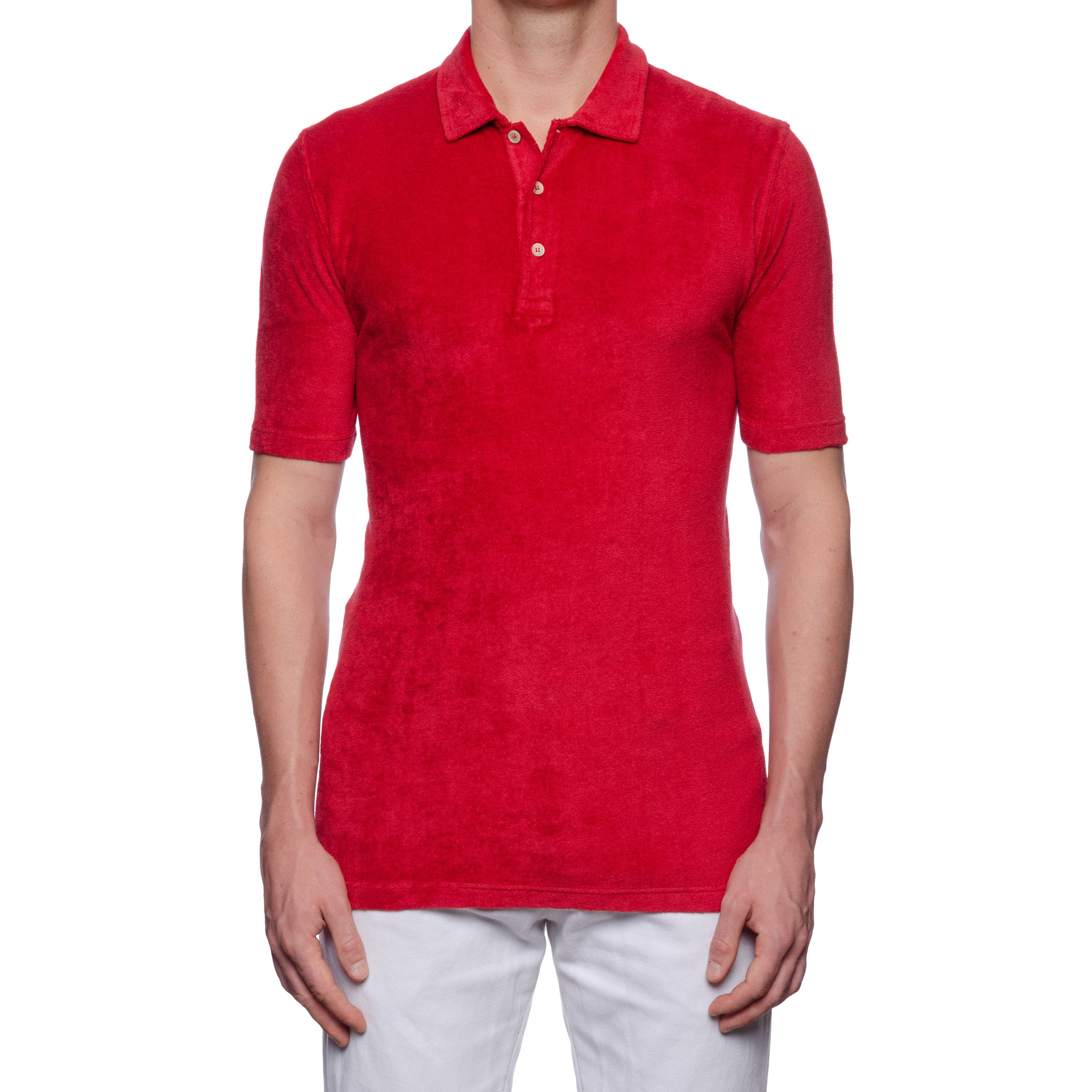 FEDELI "Mondial" Red Terry Cloth Short Sleeve Polo Shirt EU 50 NEW US M Slim Fit