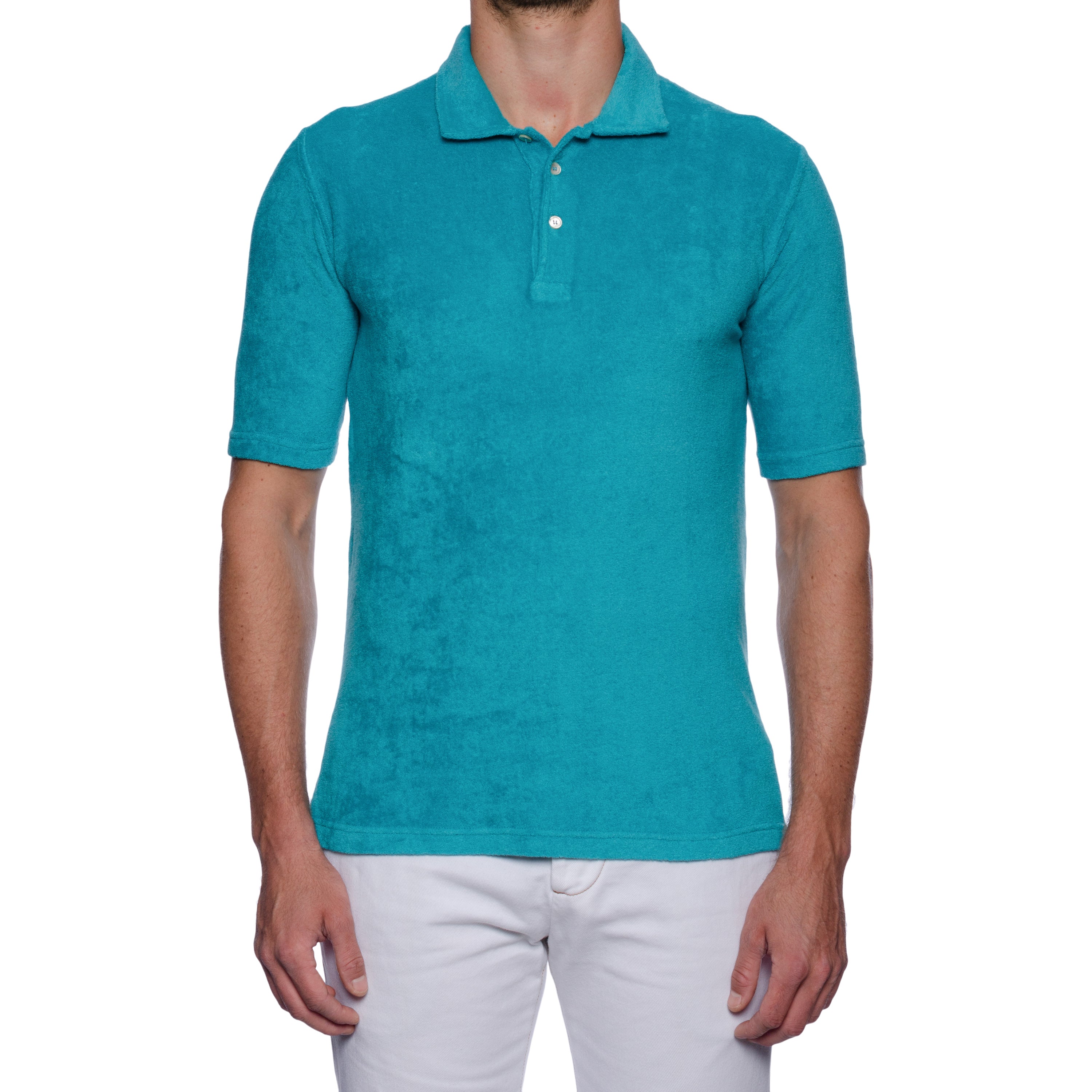 FEDELI "Mondial" Blue Terry Cloth Short Sleeve Polo Shirt EU 54 NEW US XL Slim Fit FEDELI