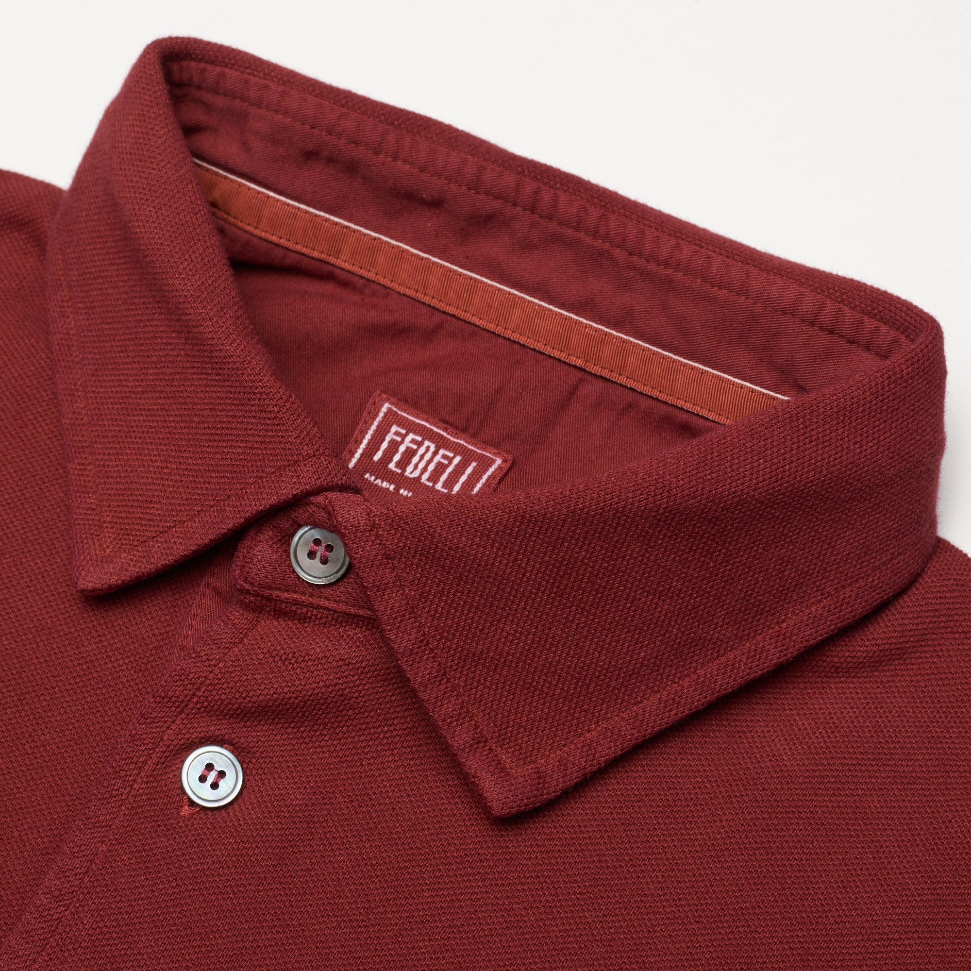FEDELI "North" Solid Crimson Cotton Pique Long Sleeve Polo Shirt EU 50 NEW US M
