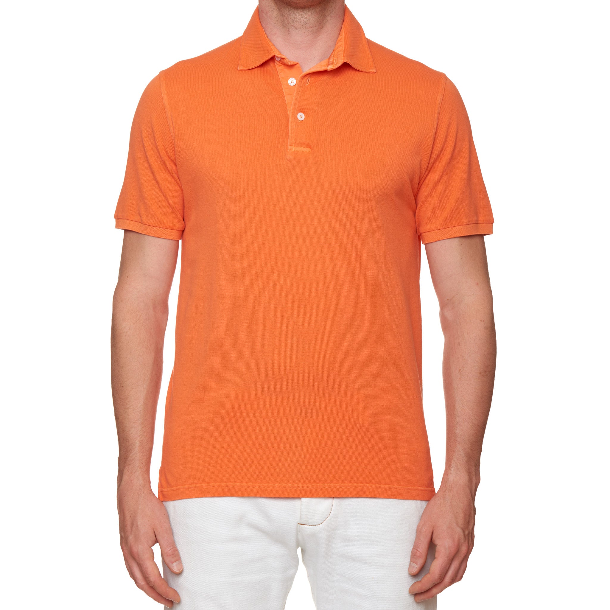 FEDELI "North" Neon Orange Cotton Pique Short Sleeve Polo Shirt EU 50 NEW US M