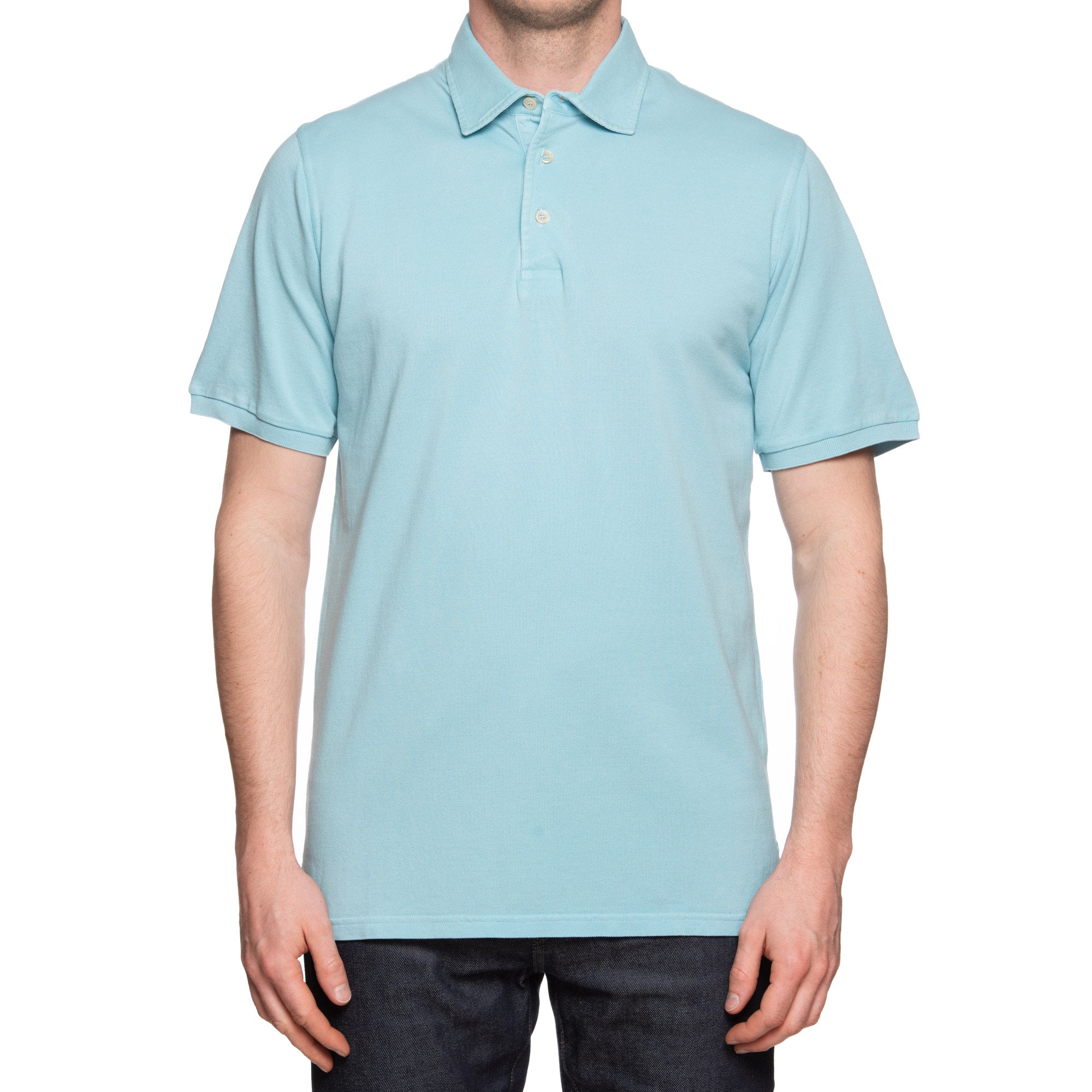 FEDELI "North" Solid Turquoise Cotton Pique Short Sleeve Polo Shirt EU 50 NEW US M