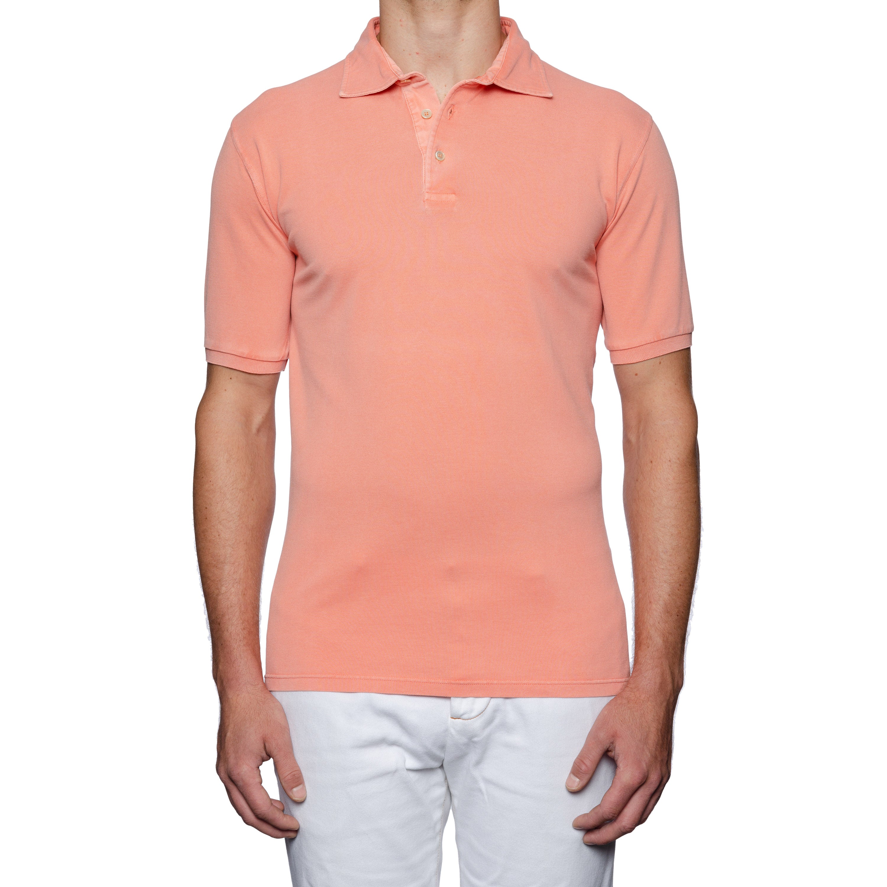 FEDELI "North" Salmon Cotton Pique Frosted Polo Shirt EU 56 NEW US 2XL Slim Fit FEDELI