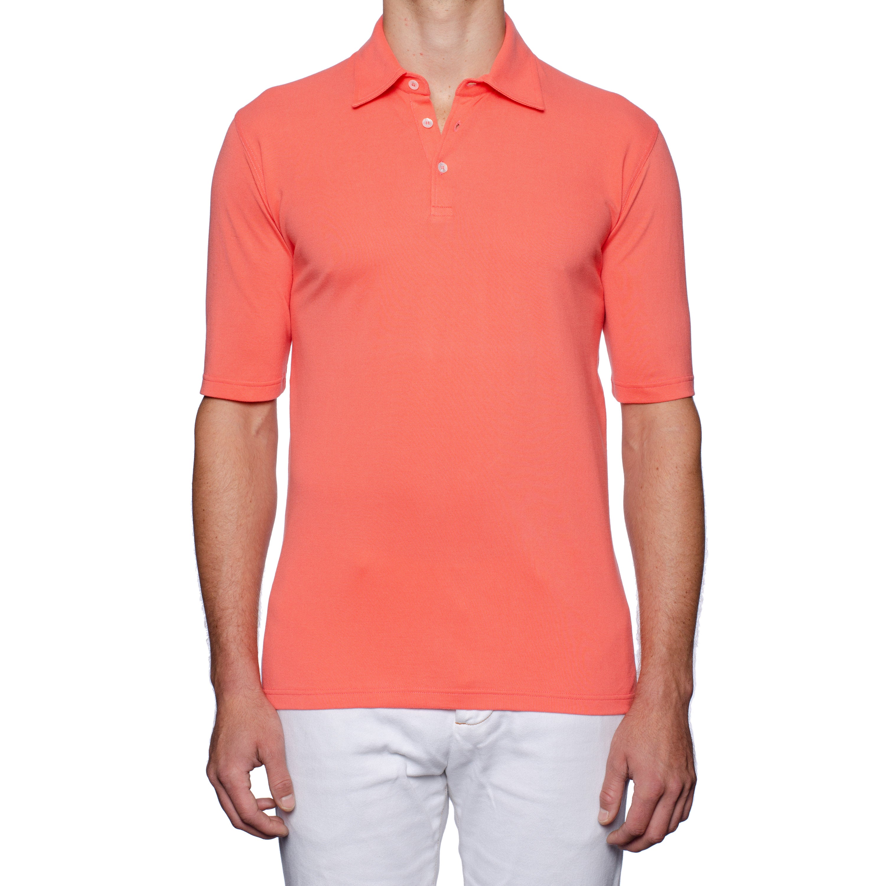 FEDELI "North" Salmon Cotton Pique Frosted Short Sleeve Polo Shirt EU 46 NEW US XS FEDELI