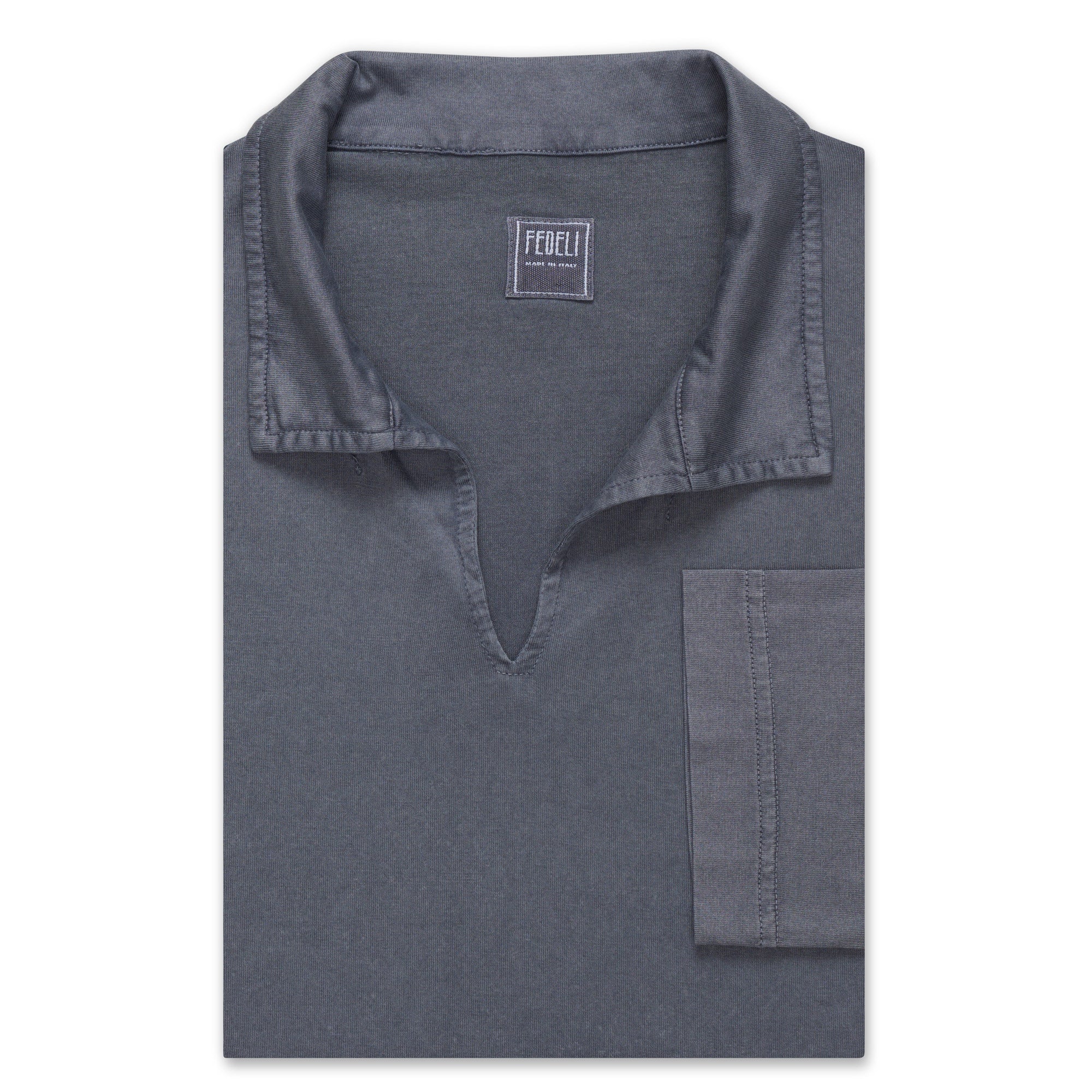 FEDELI "Peter" Solid Gray Cotton Light Jersey Long Sleeve Polo Shirt 56 NEW US 2XL