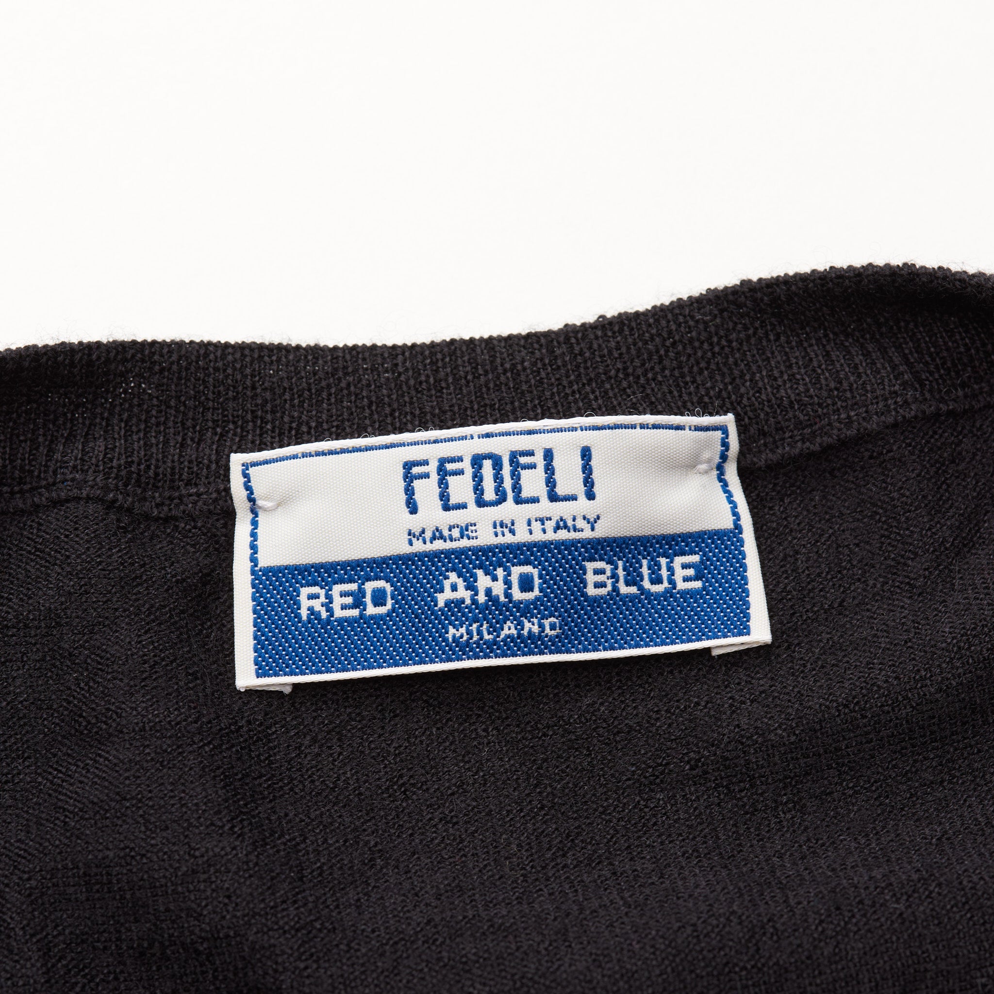 FEDELI "Red and Blue" Black Cashmere-Silk V-Neck Sleeveless Sweater 54 NEW XL FEDELI