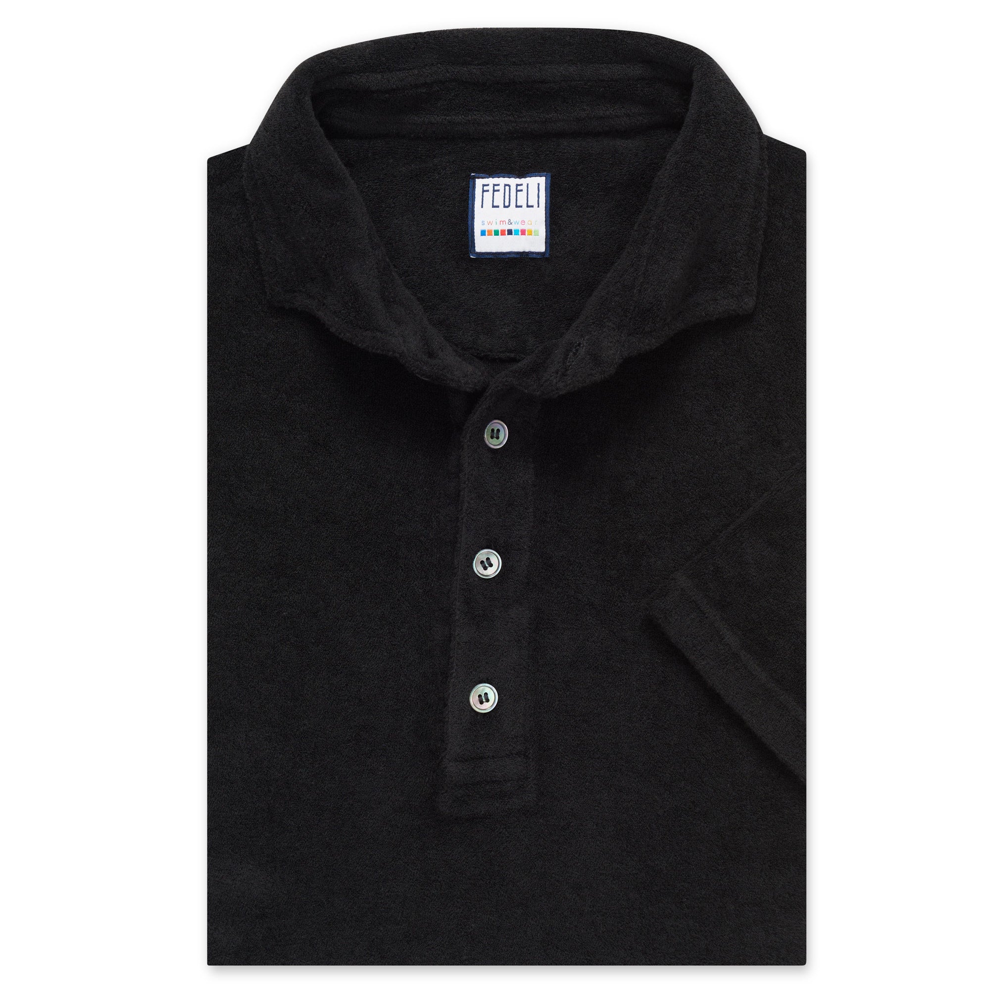 FEDELI "Ring" Black Terry Cloth Short Sleeve Polo Shirt NEW Slim Fit FEDELI