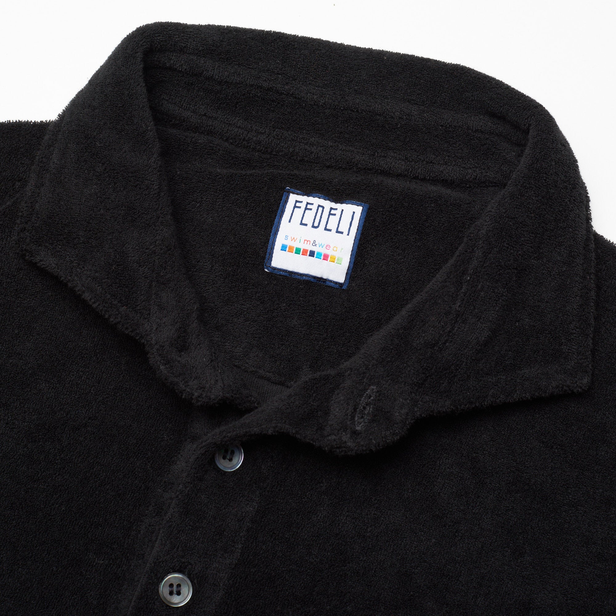FEDELI "Ring" Black Terry Cloth Short Sleeve Polo Shirt NEW Slim Fit FEDELI