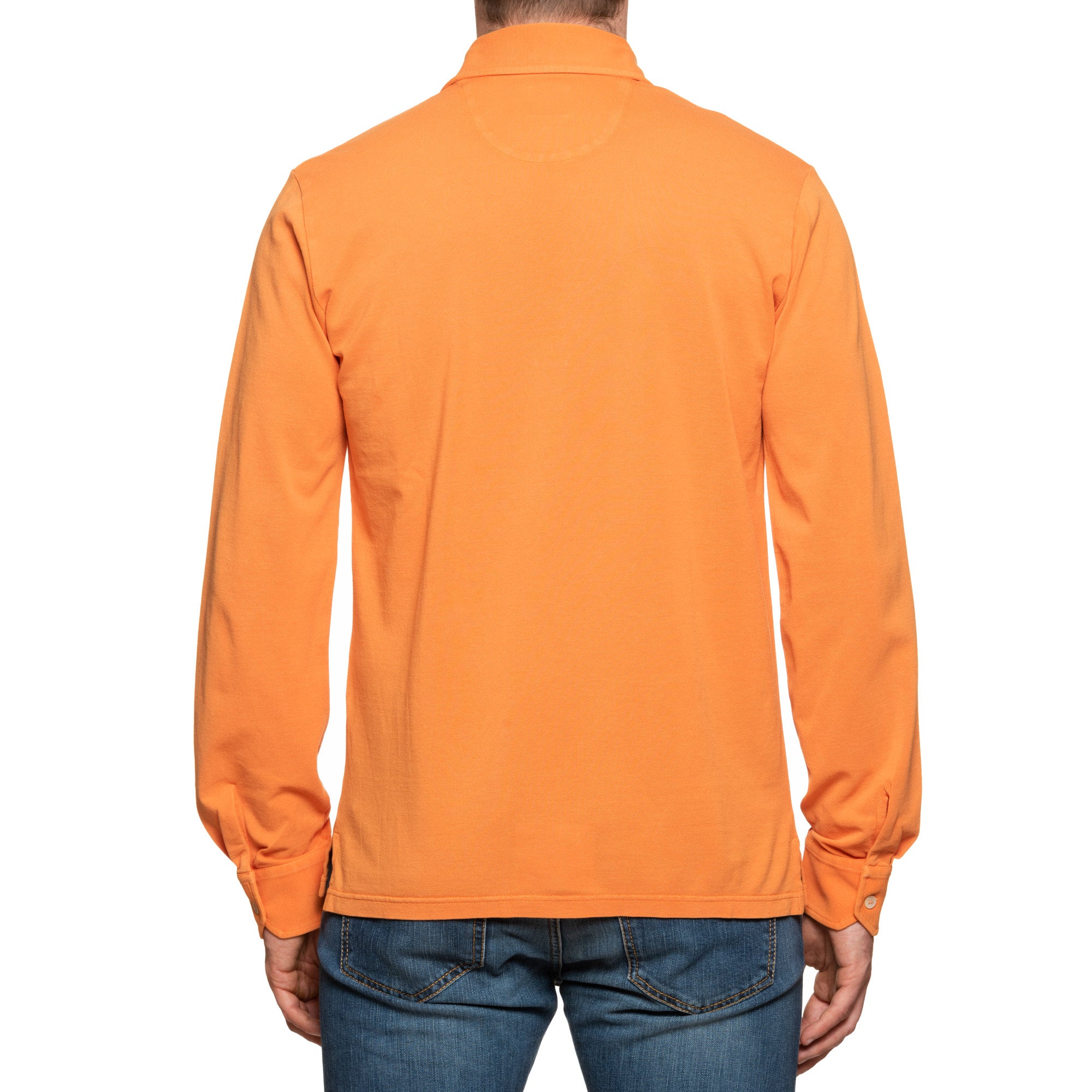 FEDELI "Ring" Orange Cotton Pique Long Sleeve Polo Shirt EU 50 NEW US M FEDELI