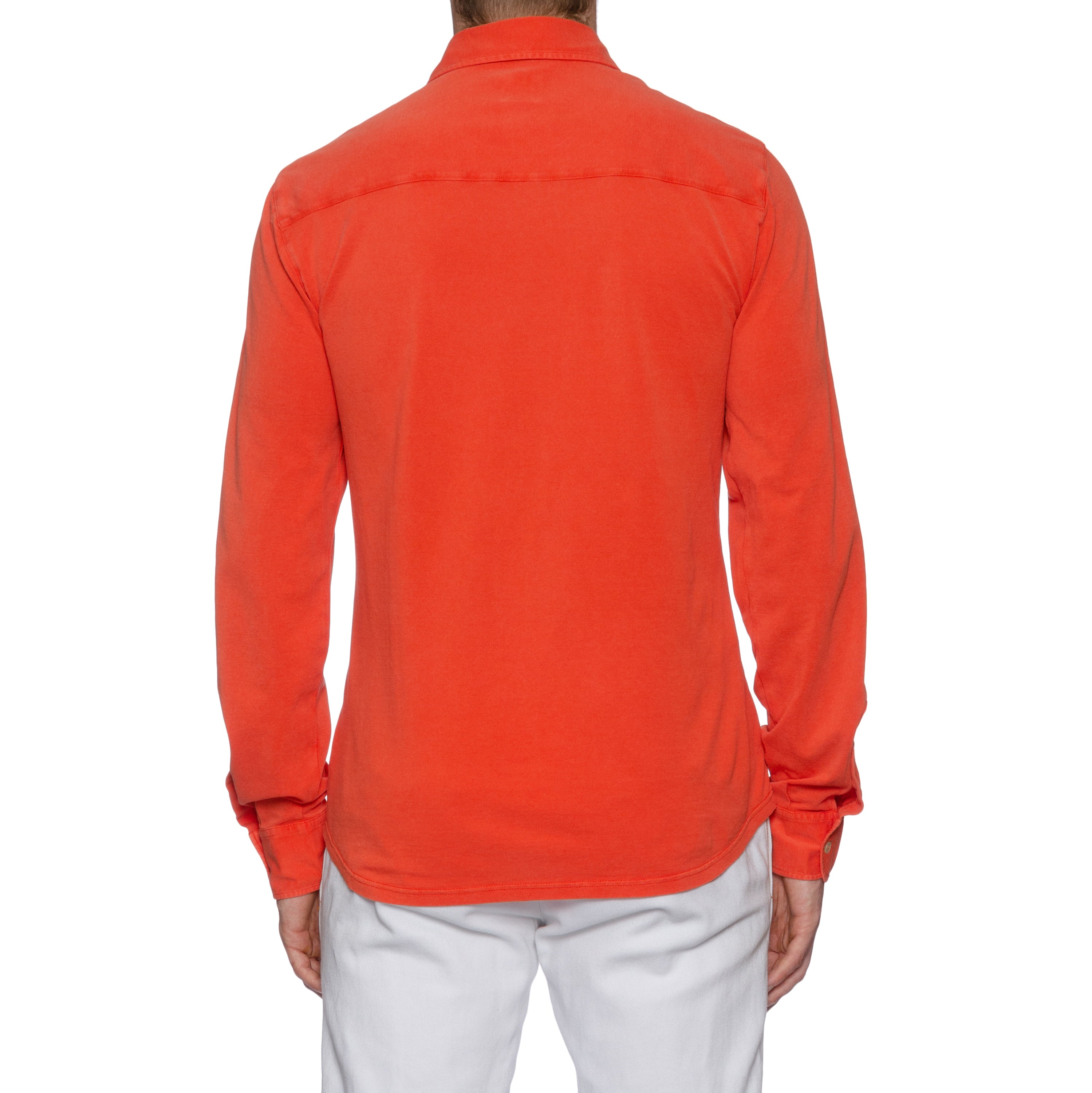 FEDELI "Robert" Orange Cotton Pique Frosted Long Sleeve Polo Shirt NEW FEDELI