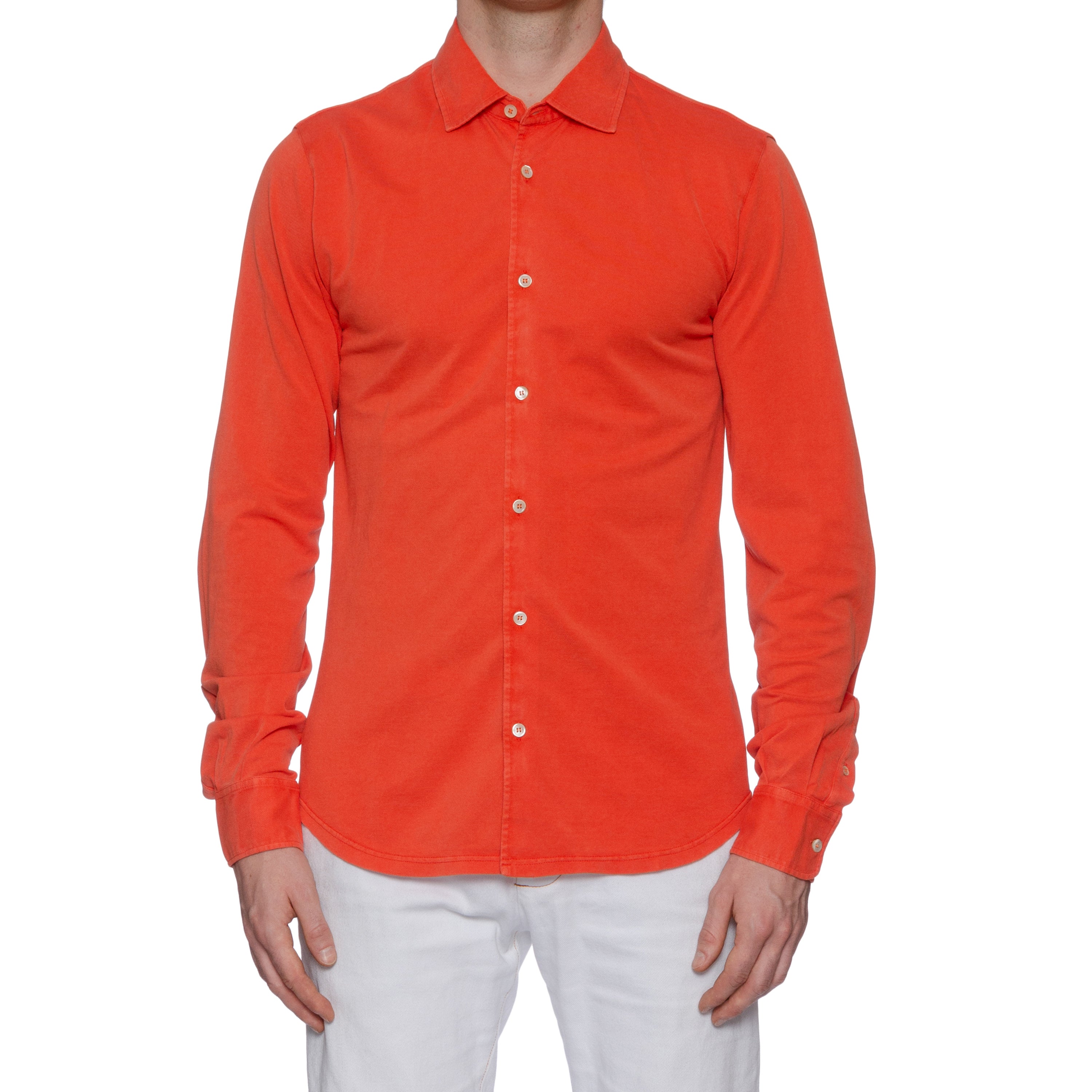 FEDELI "Robert" Orange Cotton Pique Frosted Long Sleeve Polo Shirt NEW