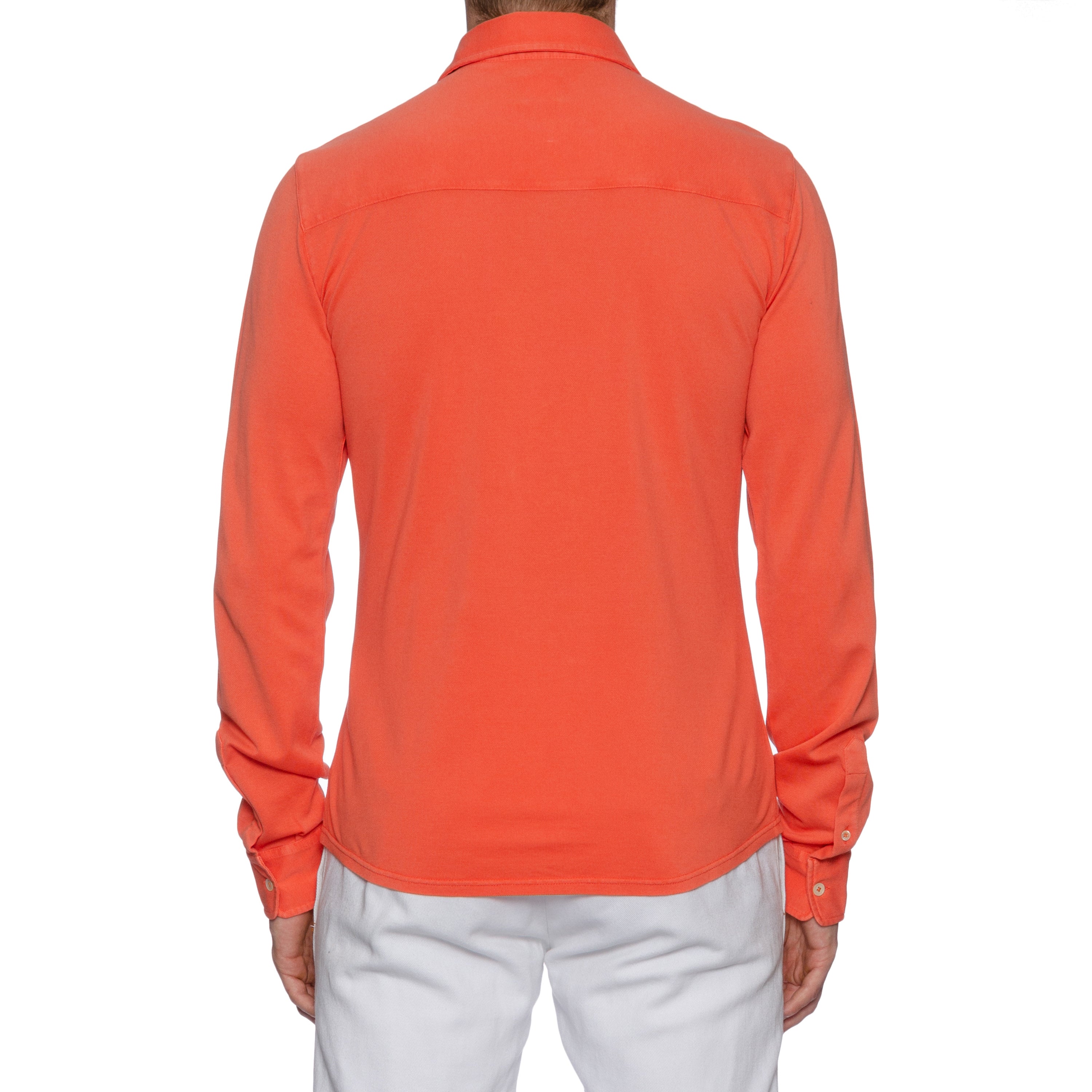 FEDELI "Steve" Coral Cotton Pique Frosted Long Sleeve Polo Shirt NEW FEDELI