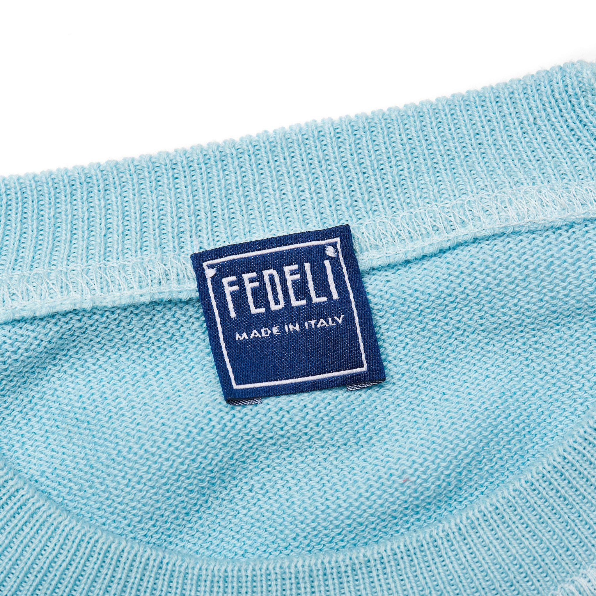 FEDELI "Tiger" Light Turquoise Supima Cotton Raglan Crewneck Sweater 50 NEW US M FEDELI