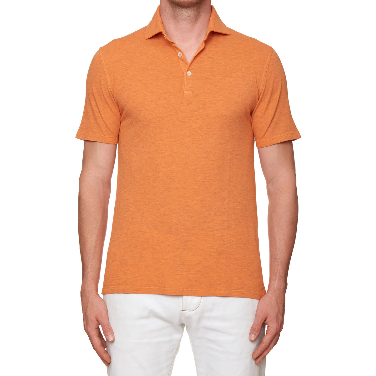 FEDELI "Tommy" Heather Orange Cotton Short Sleeve Pique Polo Shirt NEW Slim Fit