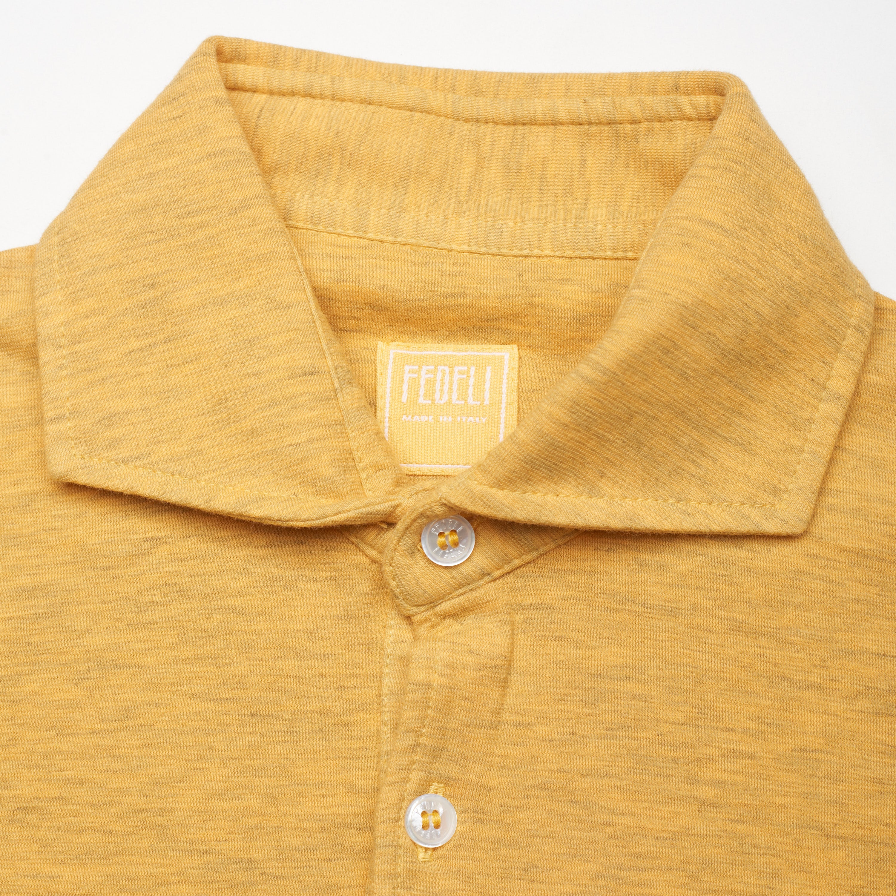 FEDELI Tommy Heather Yellow-Gray Cotton Short Sleeve Jersey Polo Shirt 50 NEW M Slim FEDELI