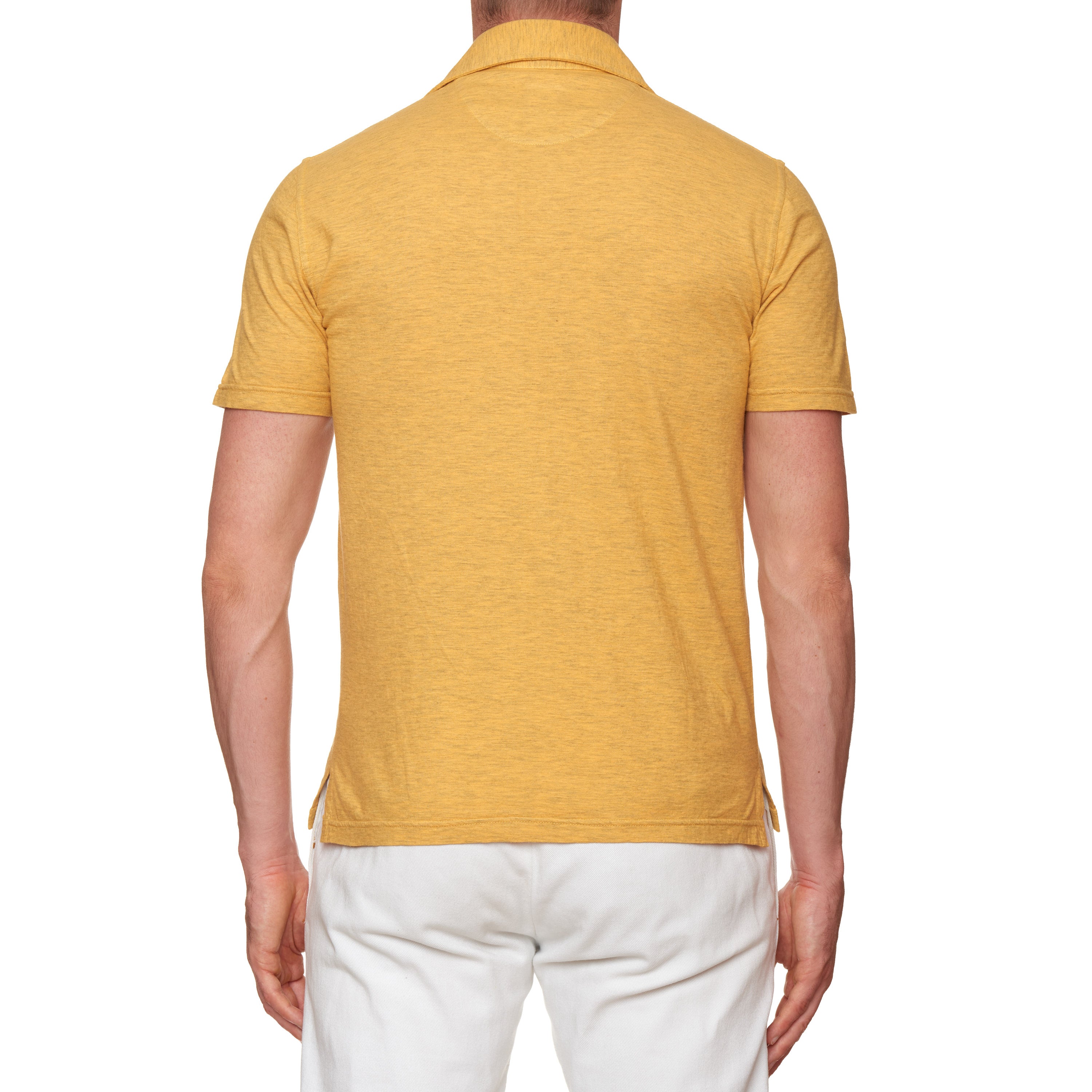 FEDELI Tommy Heather Yellow-Gray Cotton Short Sleeve Jersey Polo Shirt 50 NEW M Slim