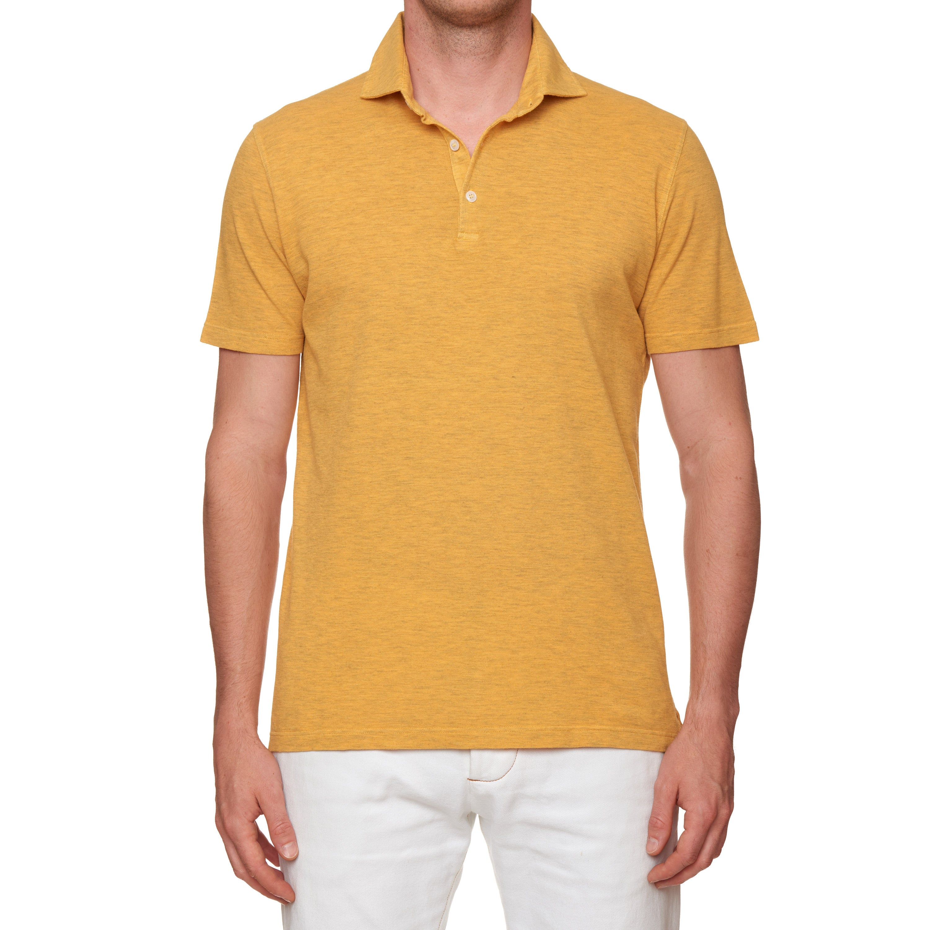 FEDELI "Tommy" Heather Yellow Cotton Short Sleeve Pique Polo Shirt 50 NEW US M