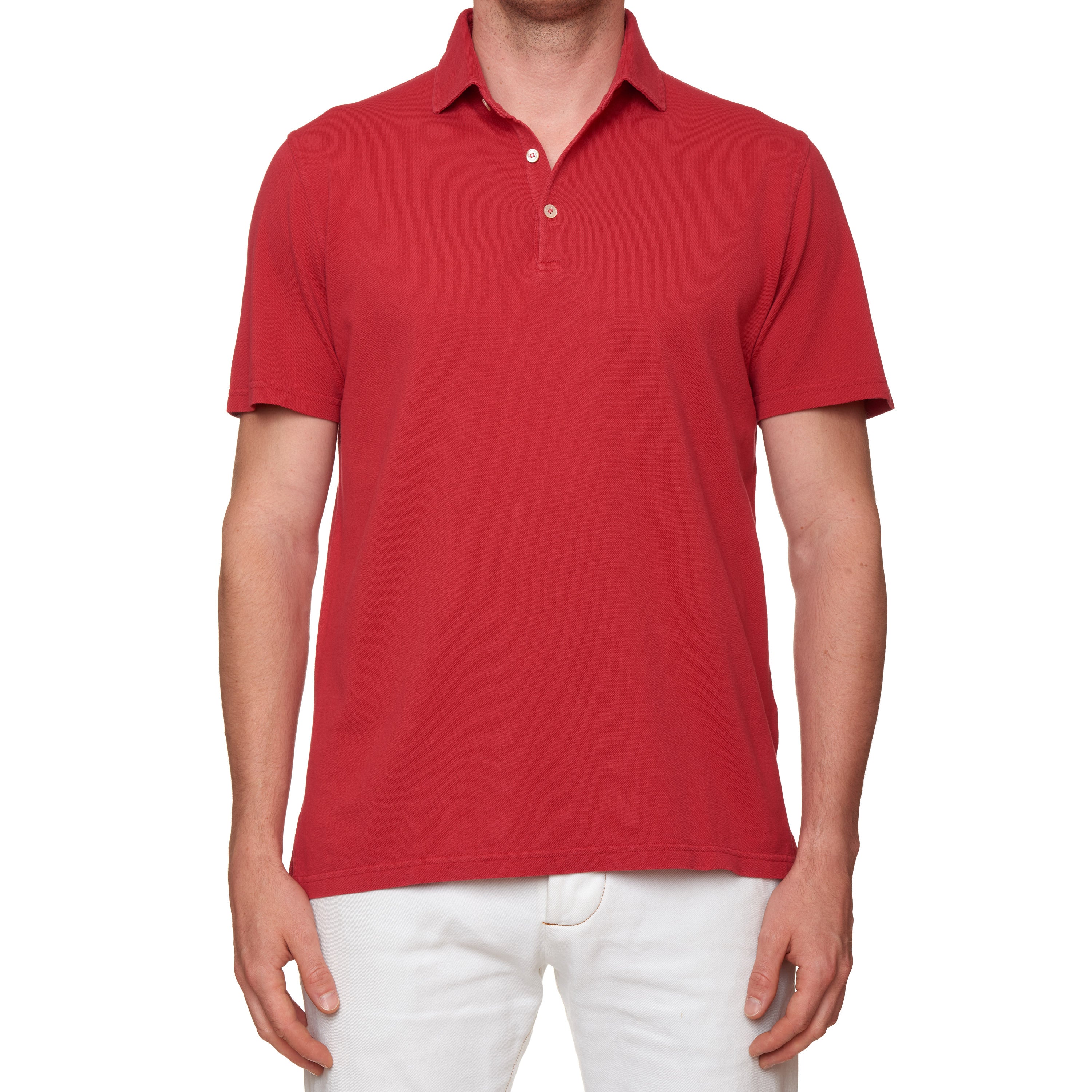 FEDELI "Tommy" Crimson Cotton Short Sleeve Pique Polo Shirt EU 54 NEW US XL Slim
