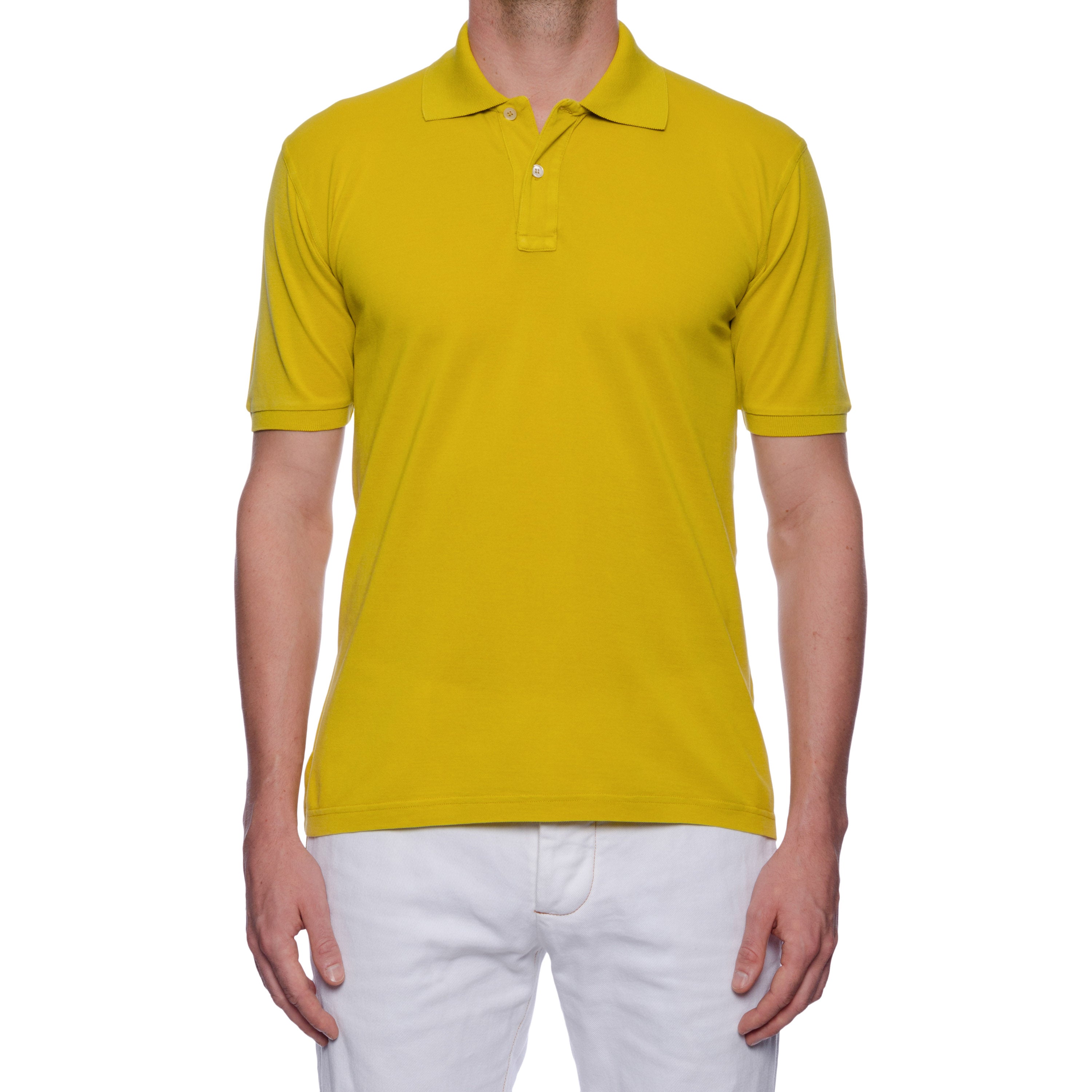 FEDELI 34 LAB "West" Mustard Cotton Pique Frosted Polo Shirt EU 56 NEW US 2XL Slim Fit FEDELI