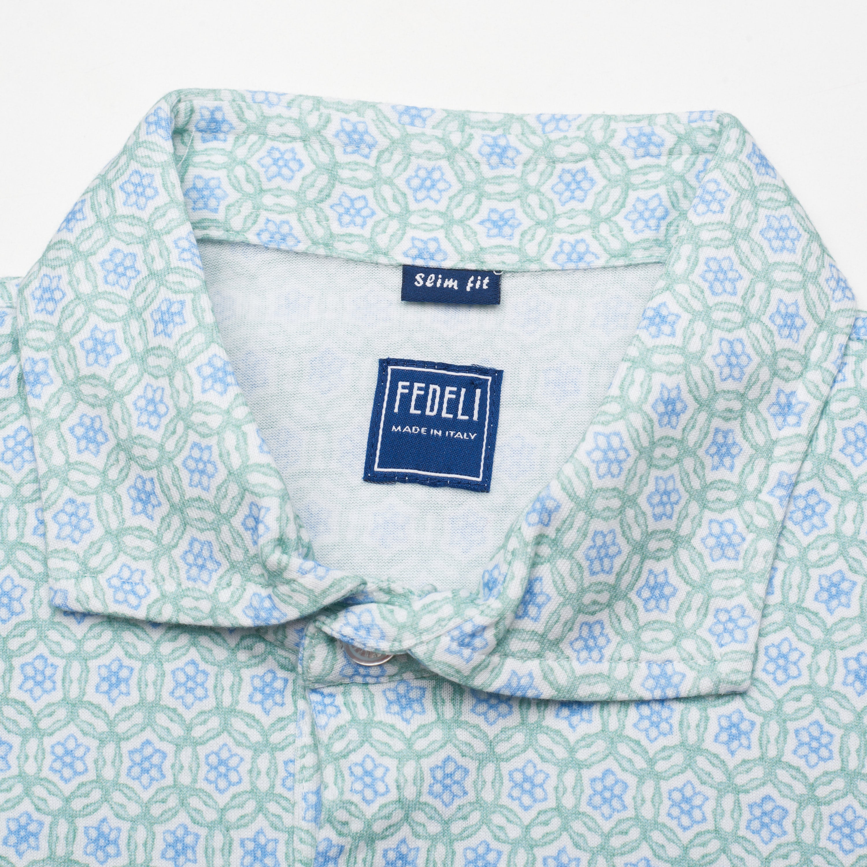 FEDELI "Zero" Green-Blue Floral Medallion Cotton Jersey Supima Polo Shirt NEW Sl FEDELI