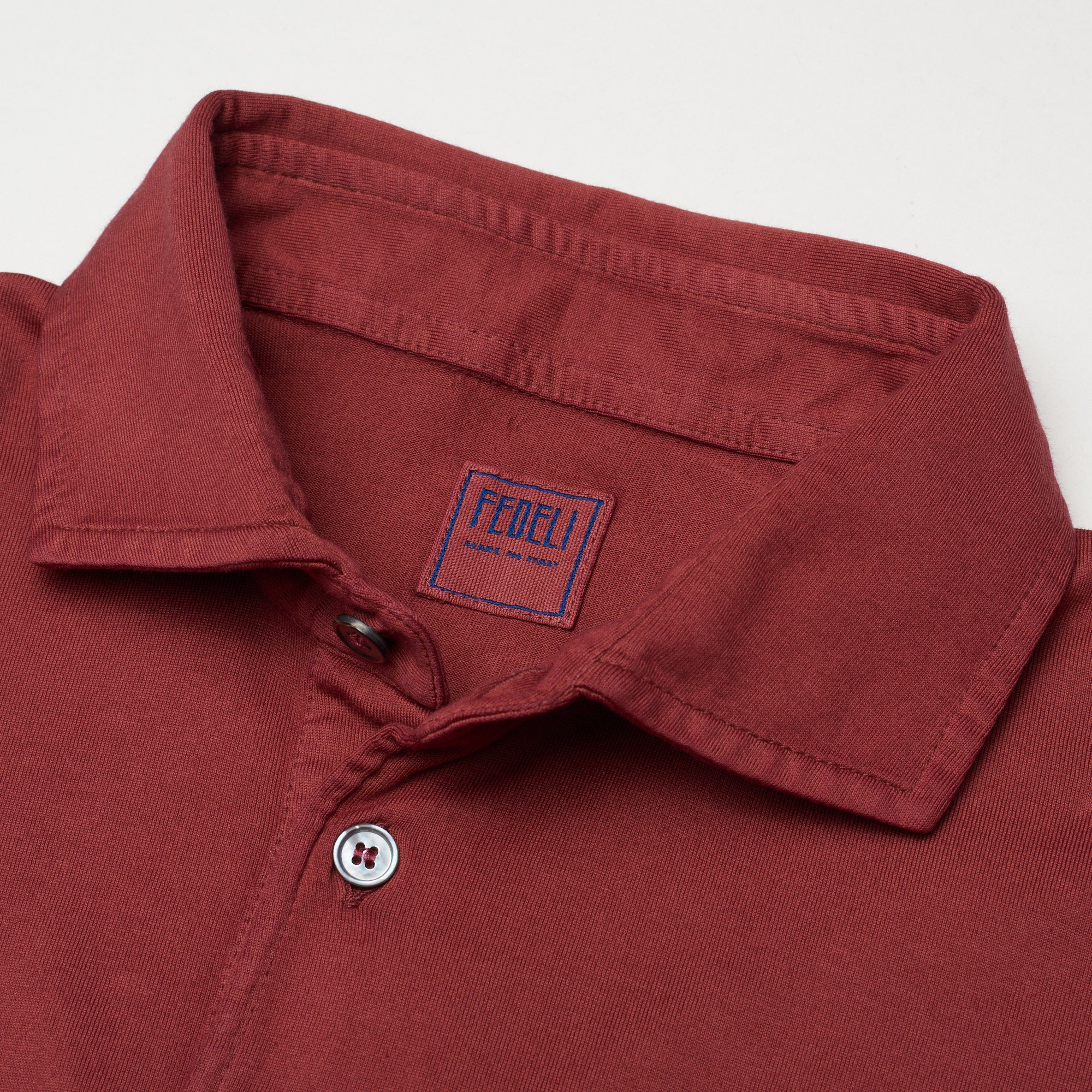 FEDELI "Zero" Brick Red Cotton Jersey Long Sleeve Polo Shirt NEW FEDELI