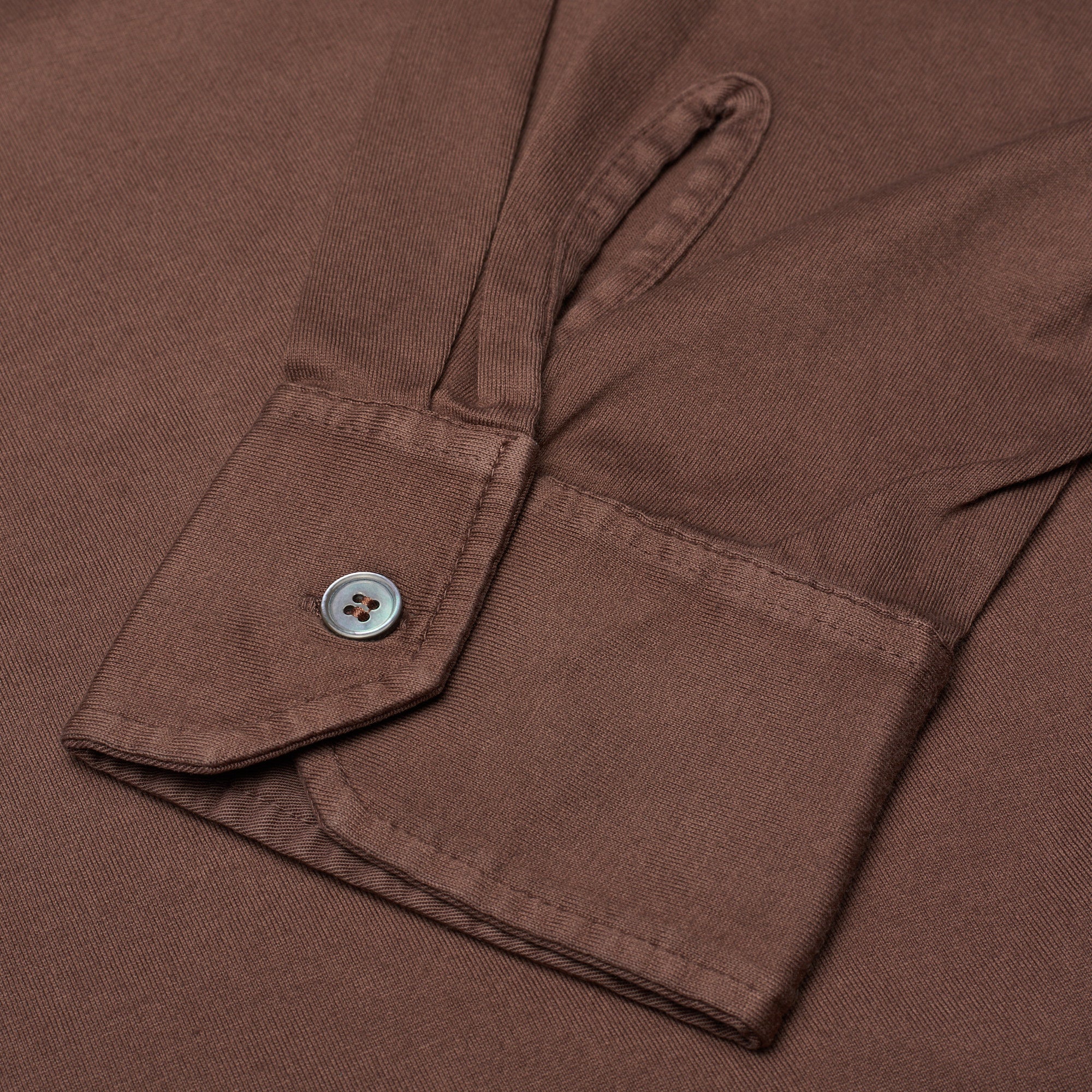 FEDELI "Zero" Solid Brown Cotton Jersey Long Sleeve Polo Shirt EU 54 NEW US XL