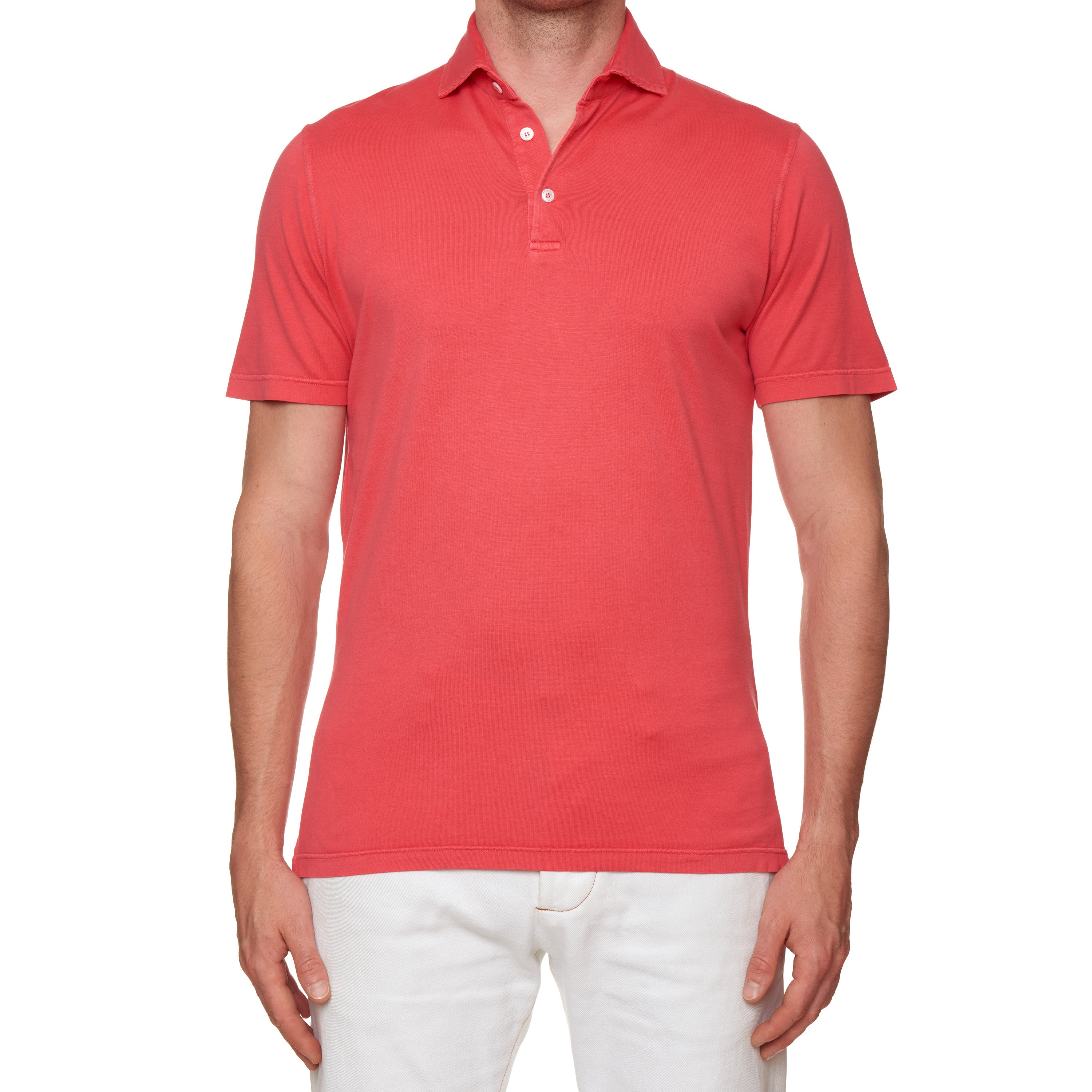 FEDELI "Zero" Punch Pink Organic Cotton Short Sleeve Jersey Polo Shirt 50 NEW M FEDELI