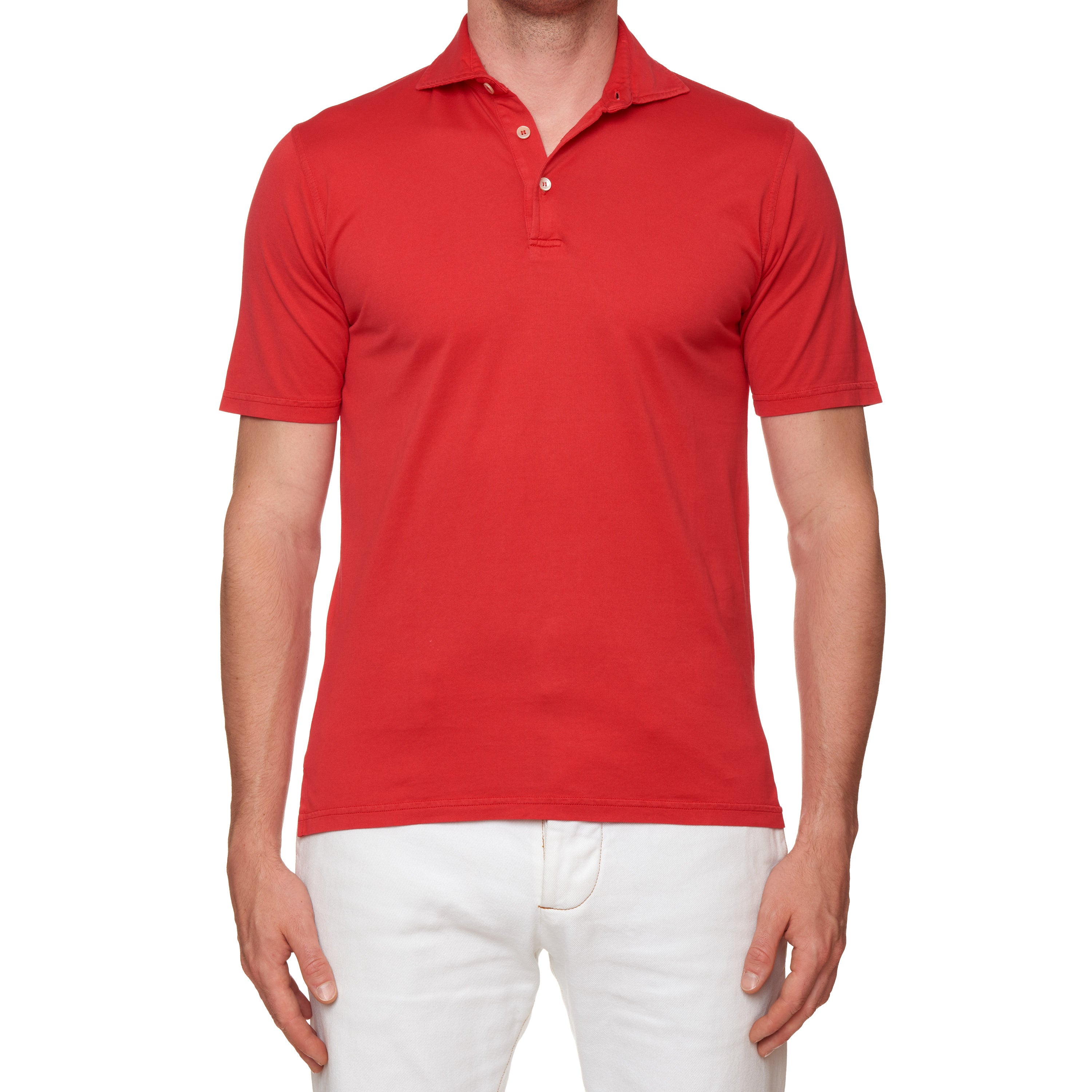 FEDELI "Zero" Red Cotton Frosted Short Sleeve Jersey Polo Shirt 48 NEW S Slim FEDELI