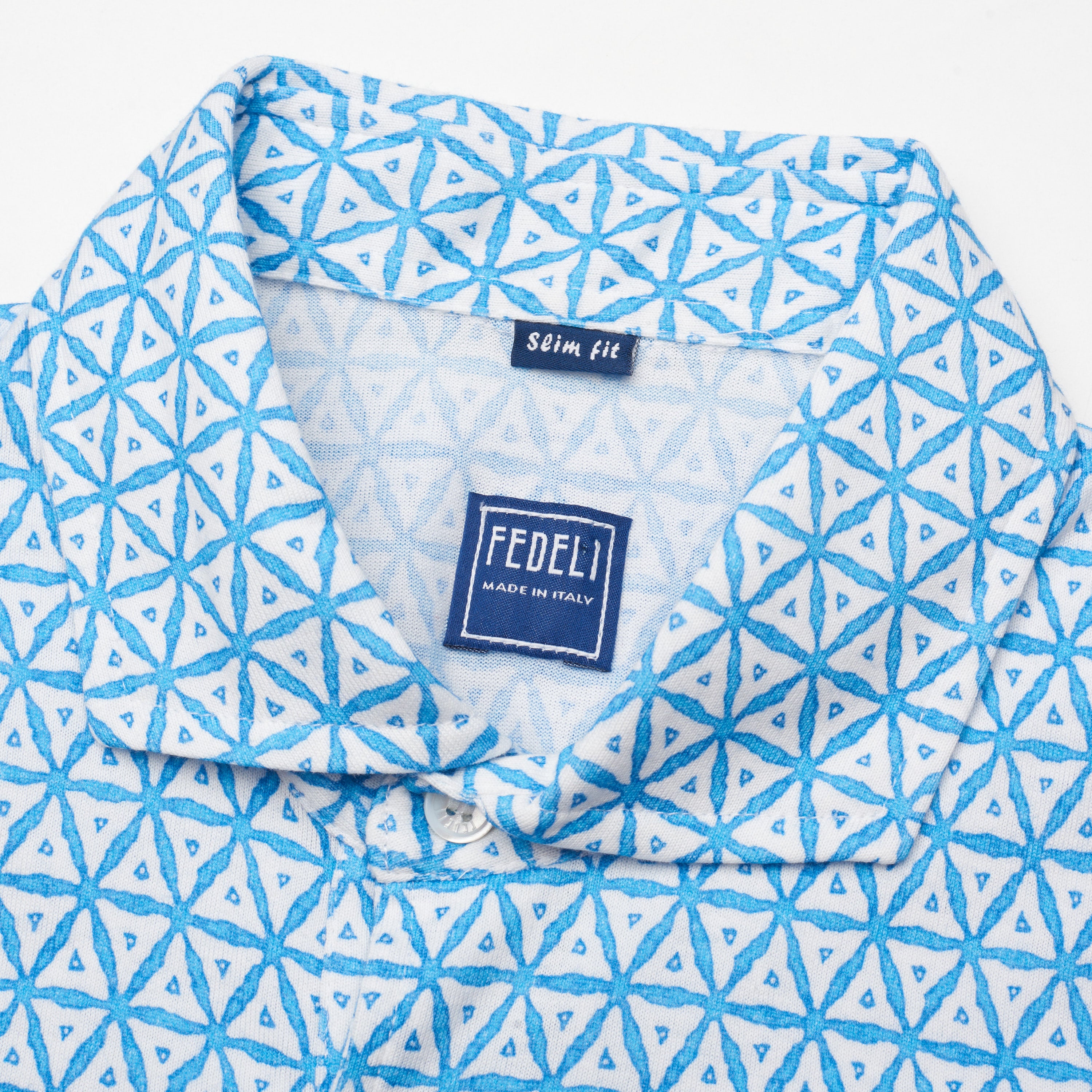 FEDELI "Zero" White-Blue Triangle Cotton Jersey Supima Polo Shirt NEW Slim Fit FEDELI