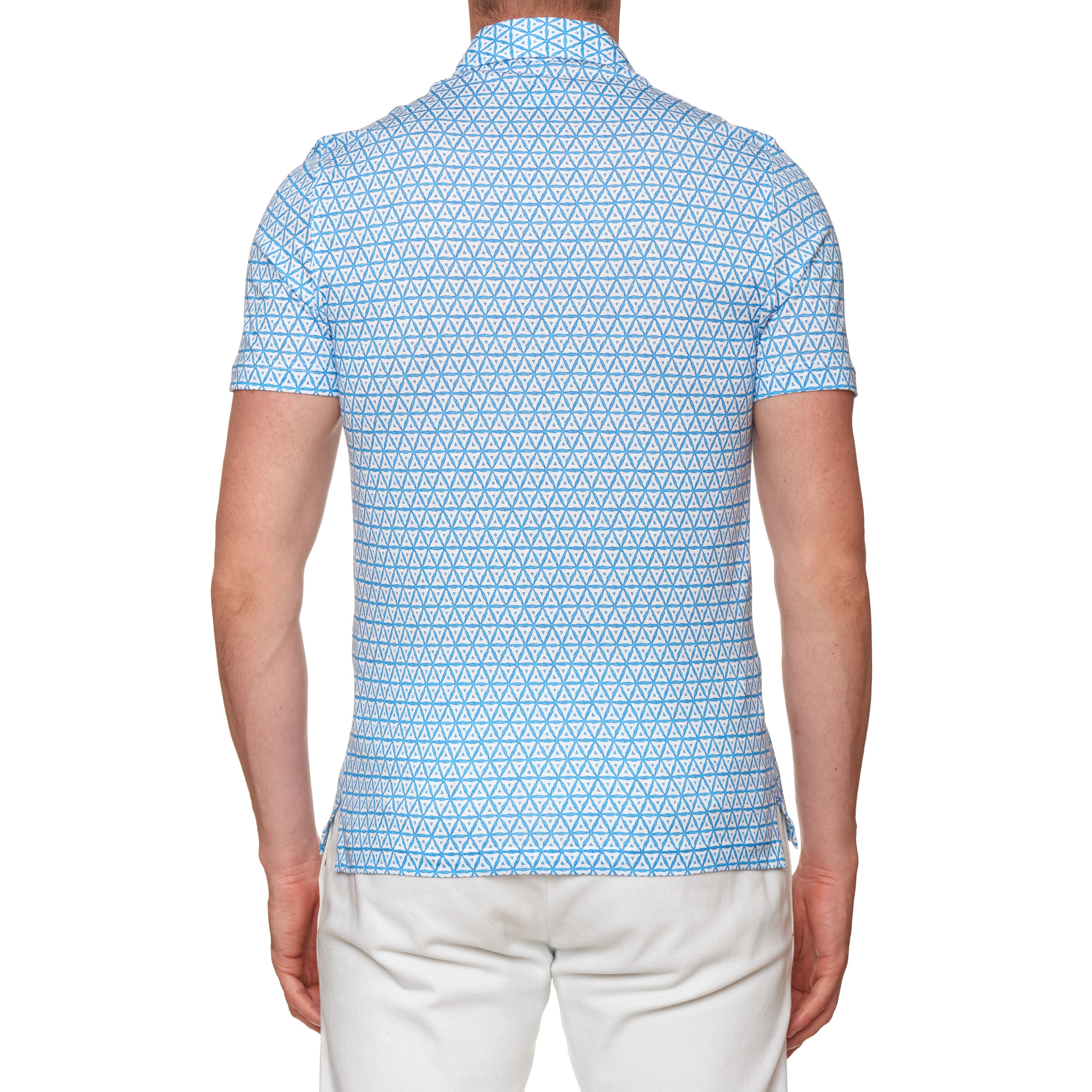 FEDELI "Zero" White-Blue Triangle Cotton Jersey Supima Polo Shirt NEW Slim Fit