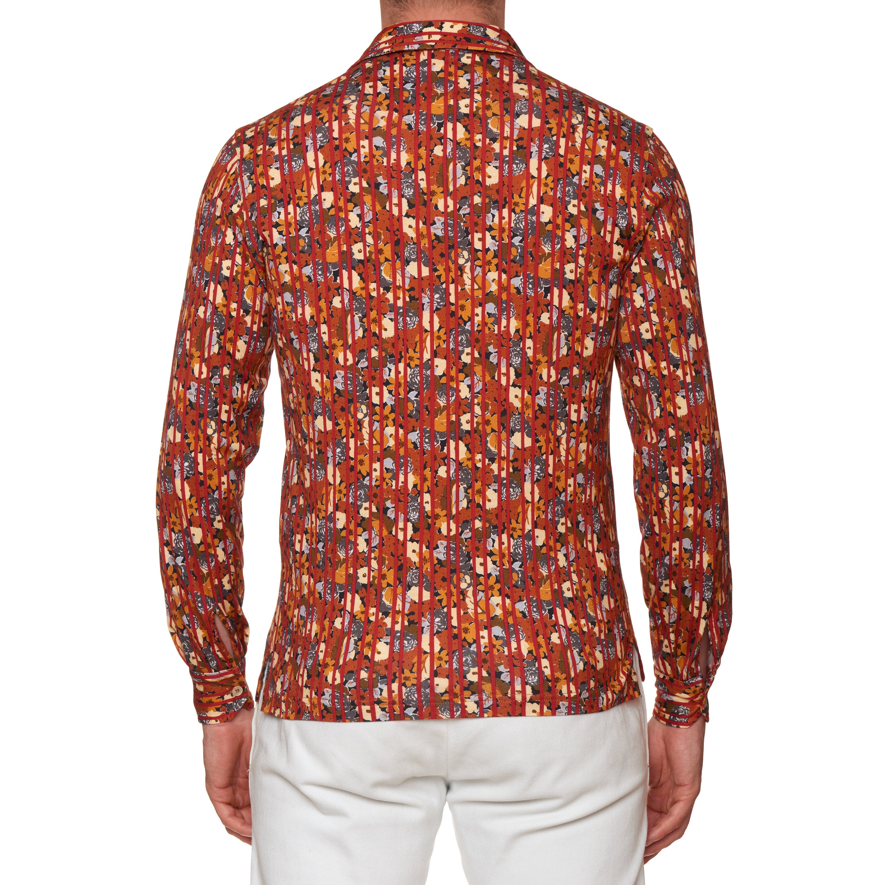 FEDELI for ERAL 55 Florida Floral Cotton Long Sleeve Jersey Polo Shirt 48 NEW S FEDELI