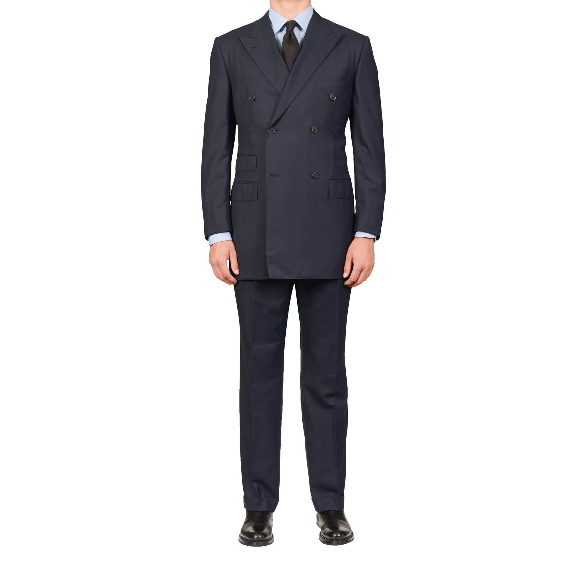 GIEVES & HAWKES Navy Blue Textured Wool Super 150's DB Suit 51 NEW US 41 Long GIEVES & HAWKES