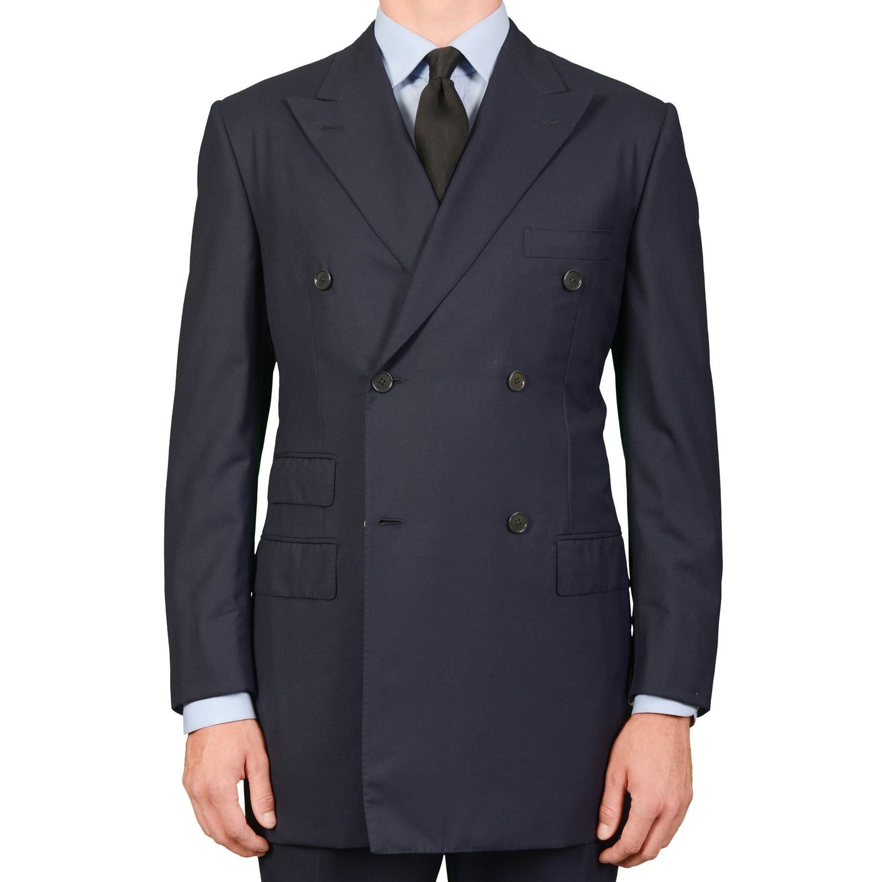 GIEVES & HAWKES Navy Blue Textured Wool Super 150's DB Suit 51 NEW US