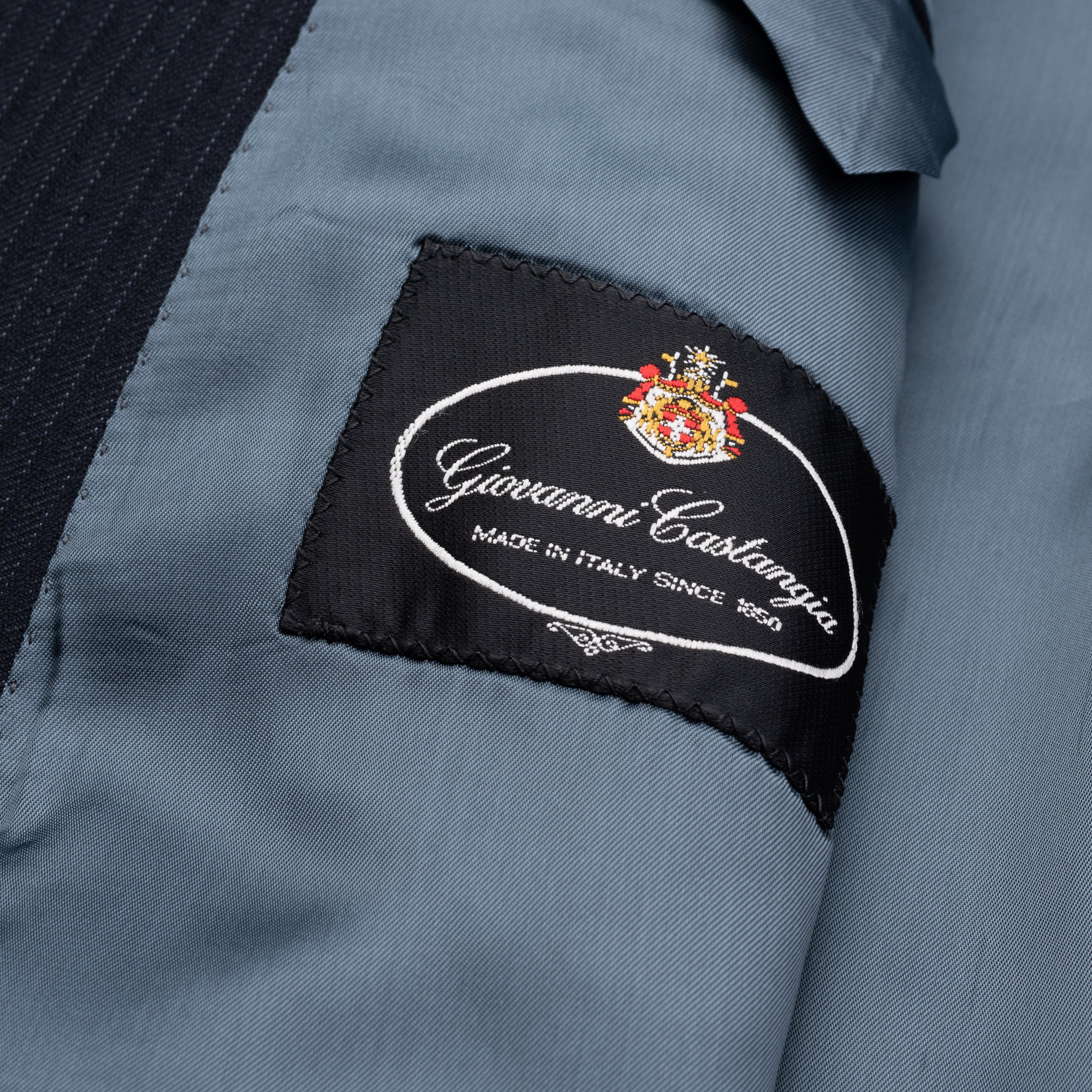 GIOVANNI CASTANGIA 1850 Handmade Dark Blue Striped Wool Jacket EU 54 NEW US 44 CASTANGIA