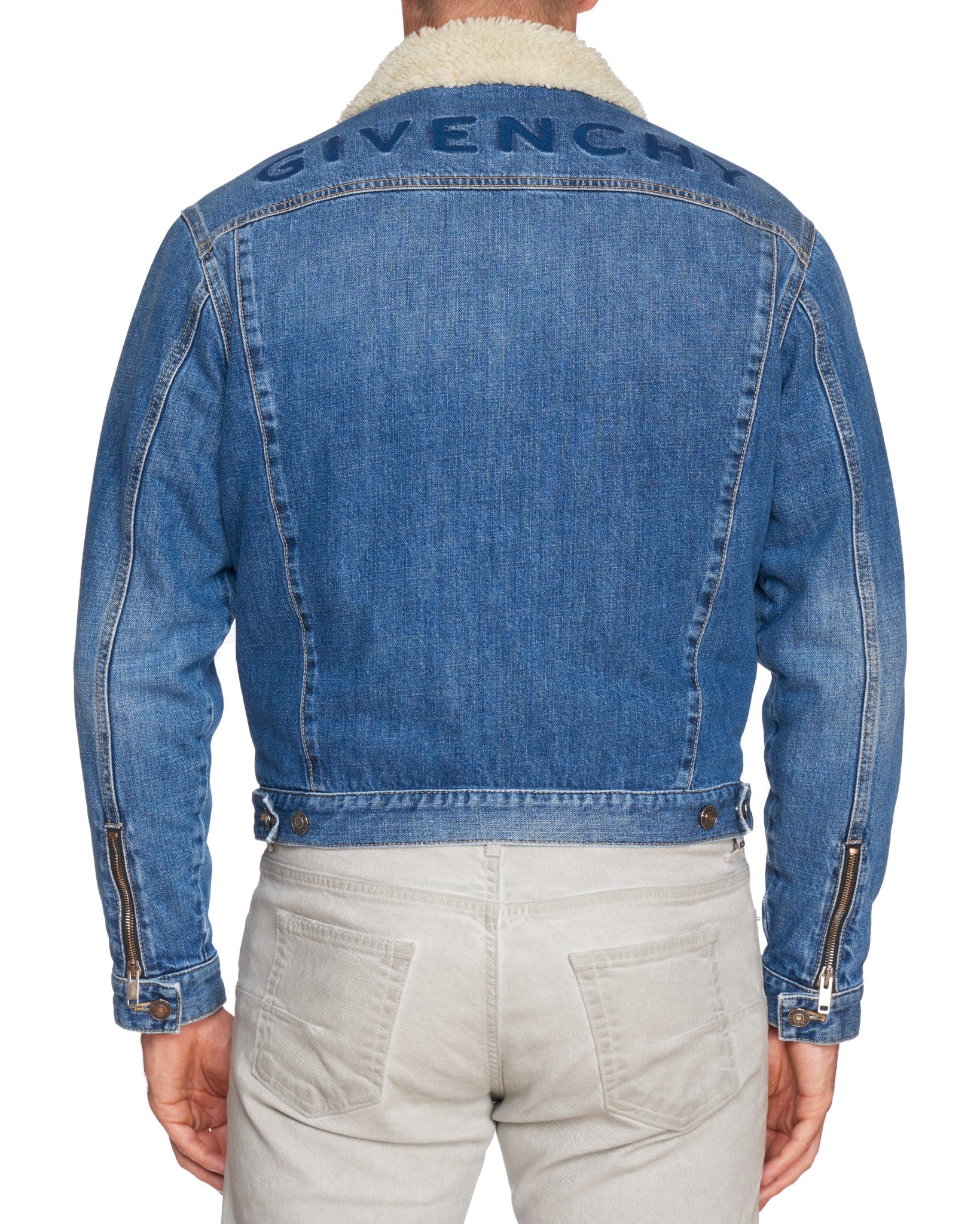 GIVENCHY Paris Logo Blue Denim Shearling Lined Trucker Jacket NEW Size L GIVENCHY