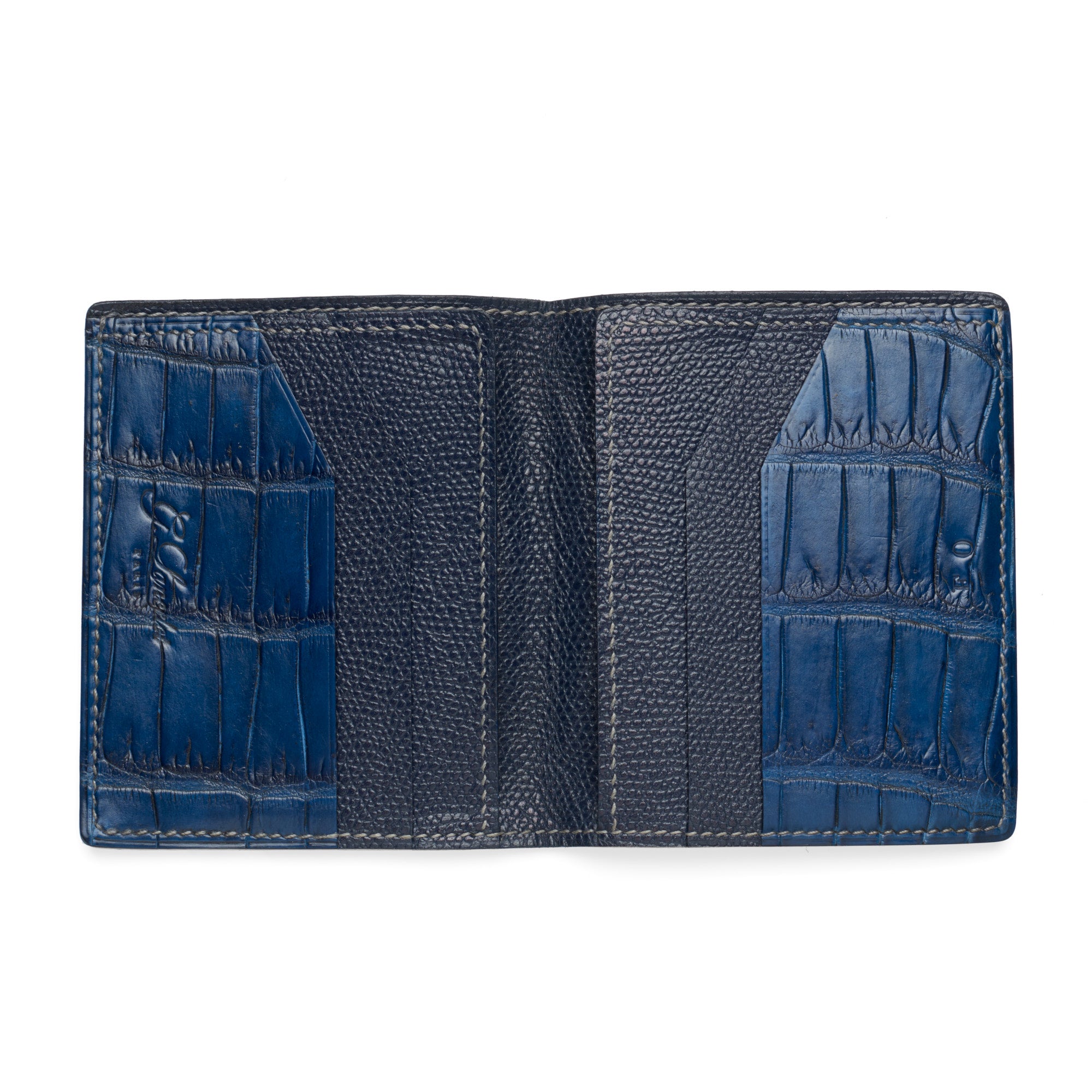 G LANCELOT Paris Blue Crocodile Leather Billfold Card Holder Wallet