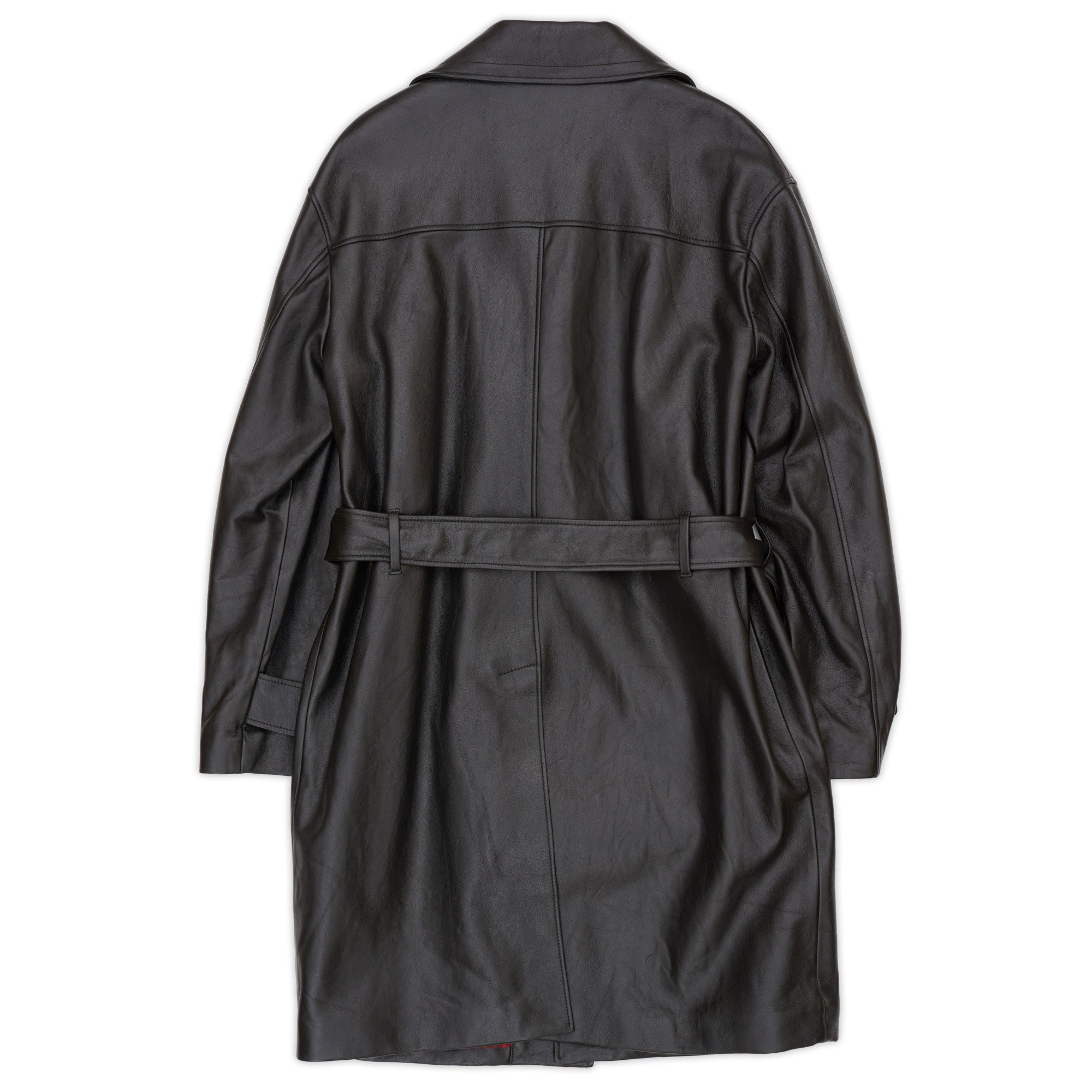 GUCCI Black Lambskin Leather Wool Lined Belted Women's Coat EU 40 NEW US 8
